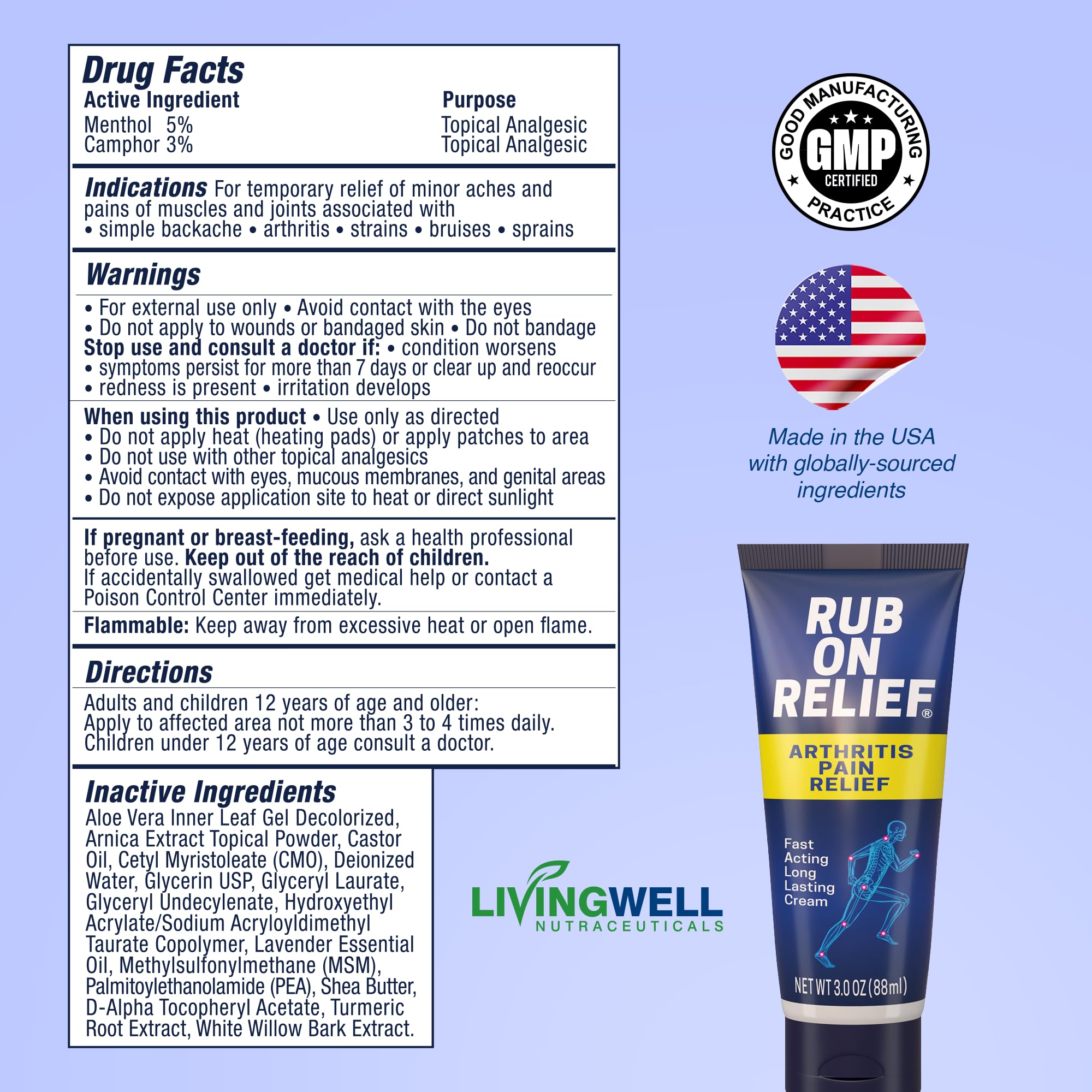 RUB ON RELIEF Arthritis Pain Relief Cream – 10-in-1 Non-Greasy Joints Pain Cream for Knees, Back, Neck, Hands, & Muscle Aches with Menthol, Camphor, Arnica, MSM & Turmeric Up to 8 Hours, 3oz (3 Pack) RUB ON RELIEFAu supplements