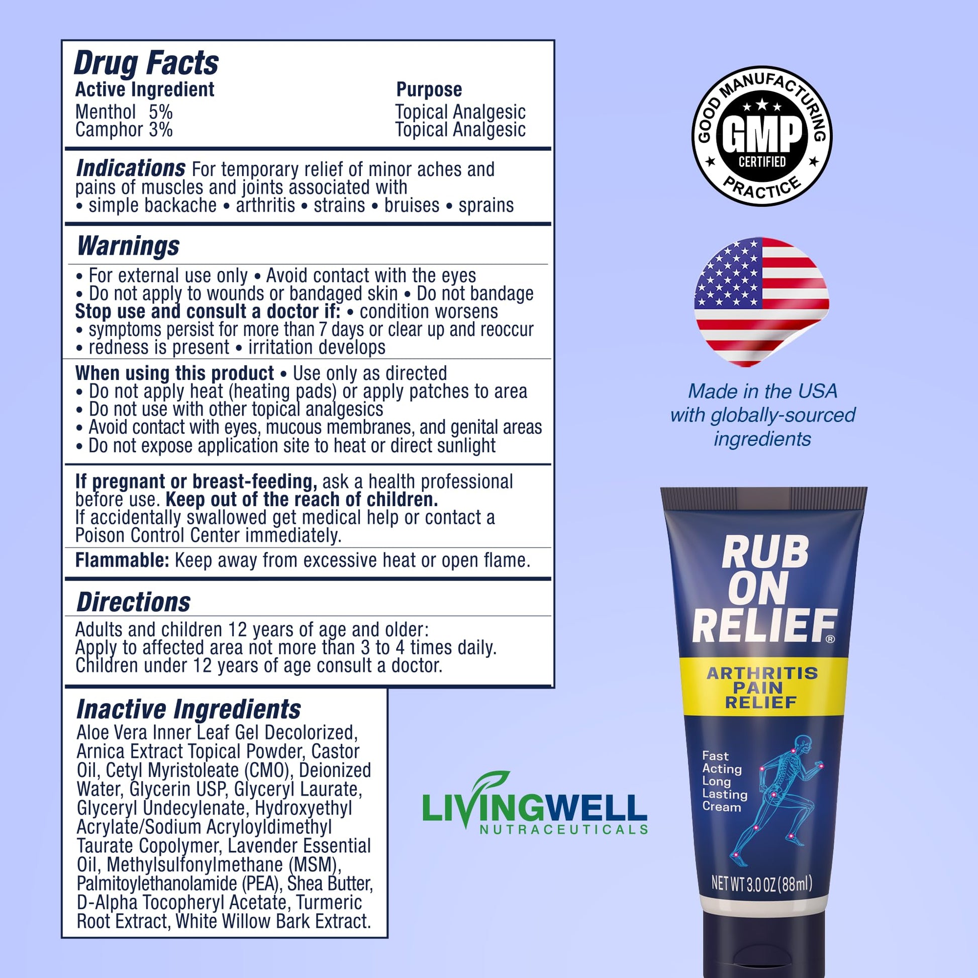 RUB ON RELIEF Arthritis Pain Relief Cream – 10-in-1 Non-Greasy Joints Pain Cream for Knees, Back, Neck, Hands, & Muscle Aches with Menthol, Camphor, Arnica, MSM & Turmeric Up to 8 Hours, 3oz (1 Pack) RUB ON RELIEFAu supplements