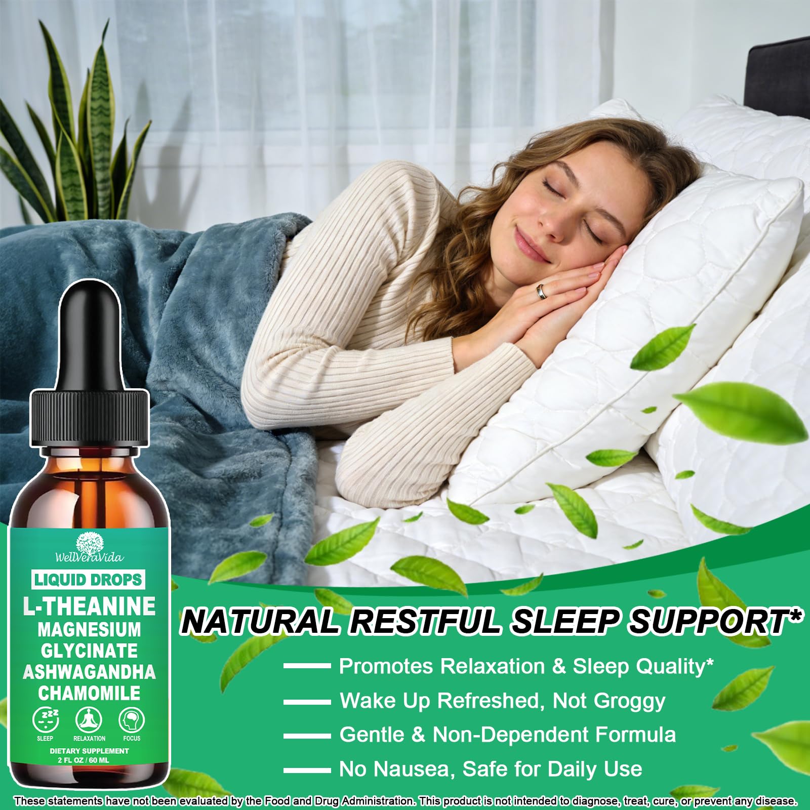 L theanine Liquid Drops, Theanine Supplement With Magnesium Glycinate & Ashwagandha for Sleep, Relaxation & Focus Support, High Absorption Liquid L Theanine 200mg for Adults & Kids丨Vegan, Non-GMO, 2oz WellVeraVidaAu supplements