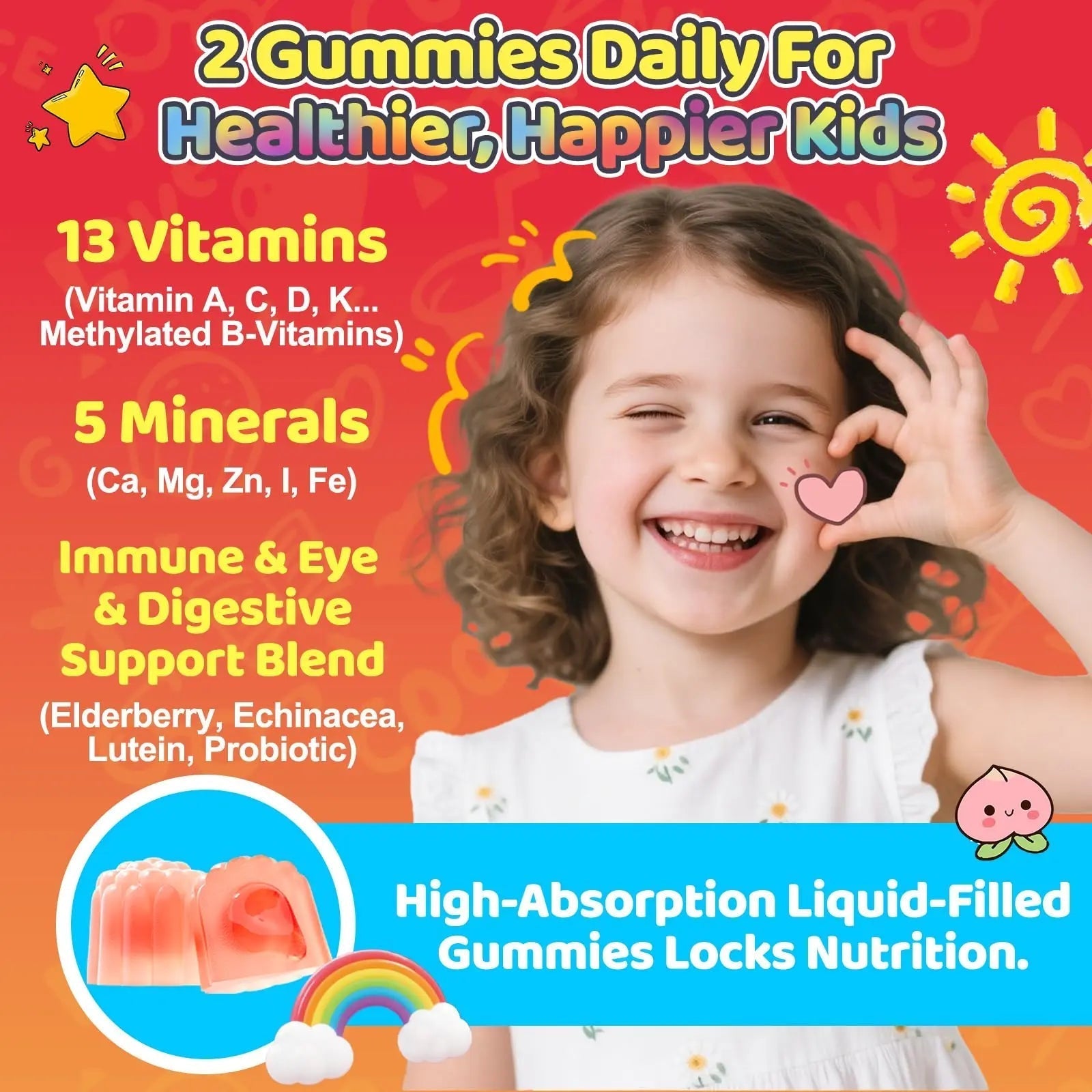 Fajeckma Organic Kids Multivitamin Gummies: Sugar Free Multi Vitamin Gummy with Vitamins D3 Iron Omega Probiotic Elderberry Calcium Zinc Dha FajeckmaAu supplements