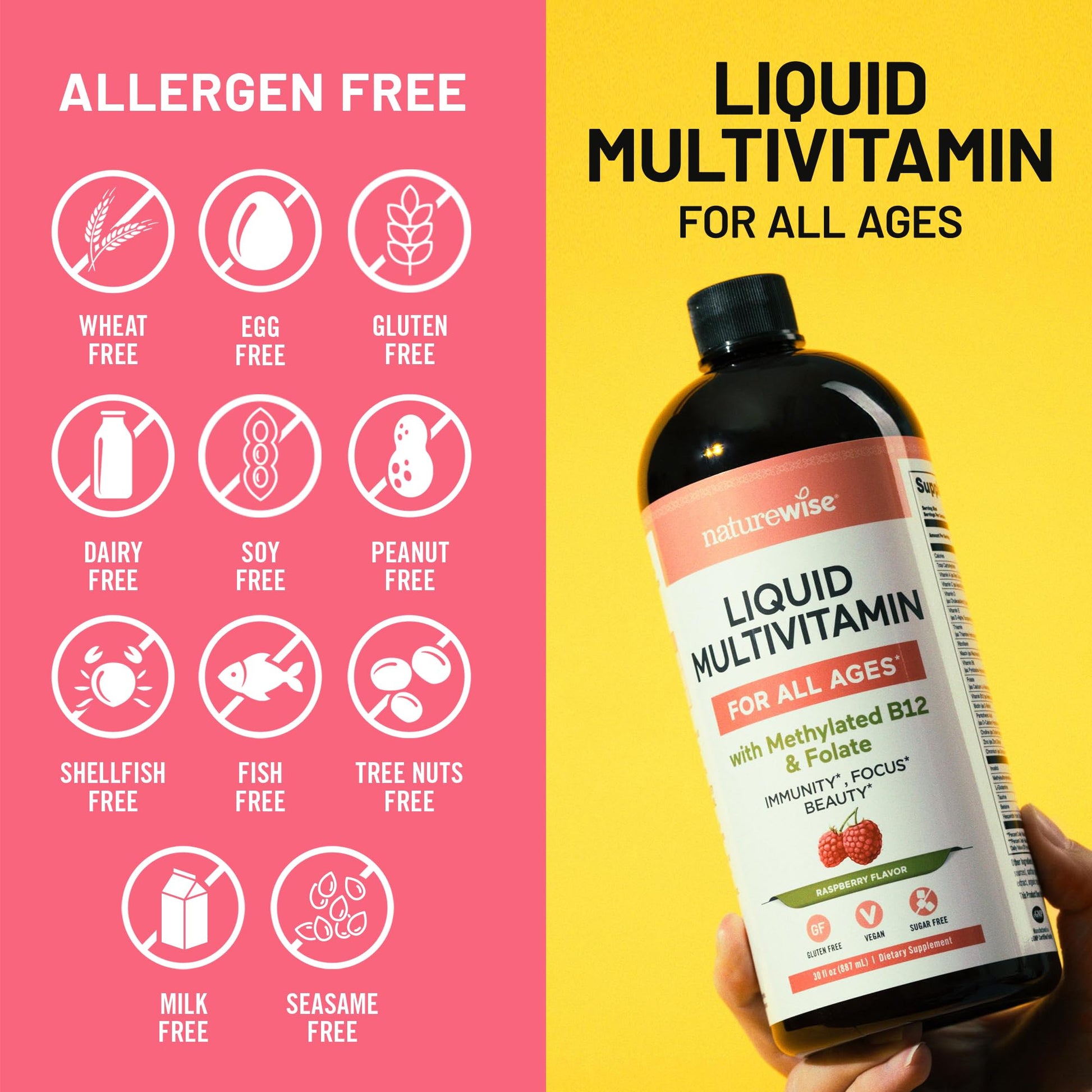 NatureWise Liquid Multivitamin for Women, Men of All Ages - Sugar Free, Vegan - Vitamins for Energy Levels, Beauty, Immune Health with Methylated B12 & Folate - Non-GMO - 30 fl oz(887 mL) NatureWiseAu supplements