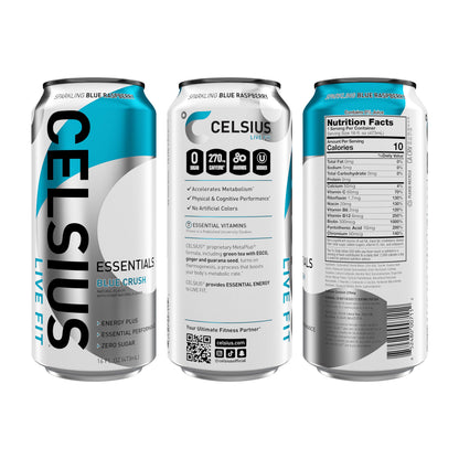 CELSIUS ESSENTIALS, Sparkling Blue Crush, Performance Energy Drink 16 Fl Oz (Pack of 12) CELSIUSUS supplements