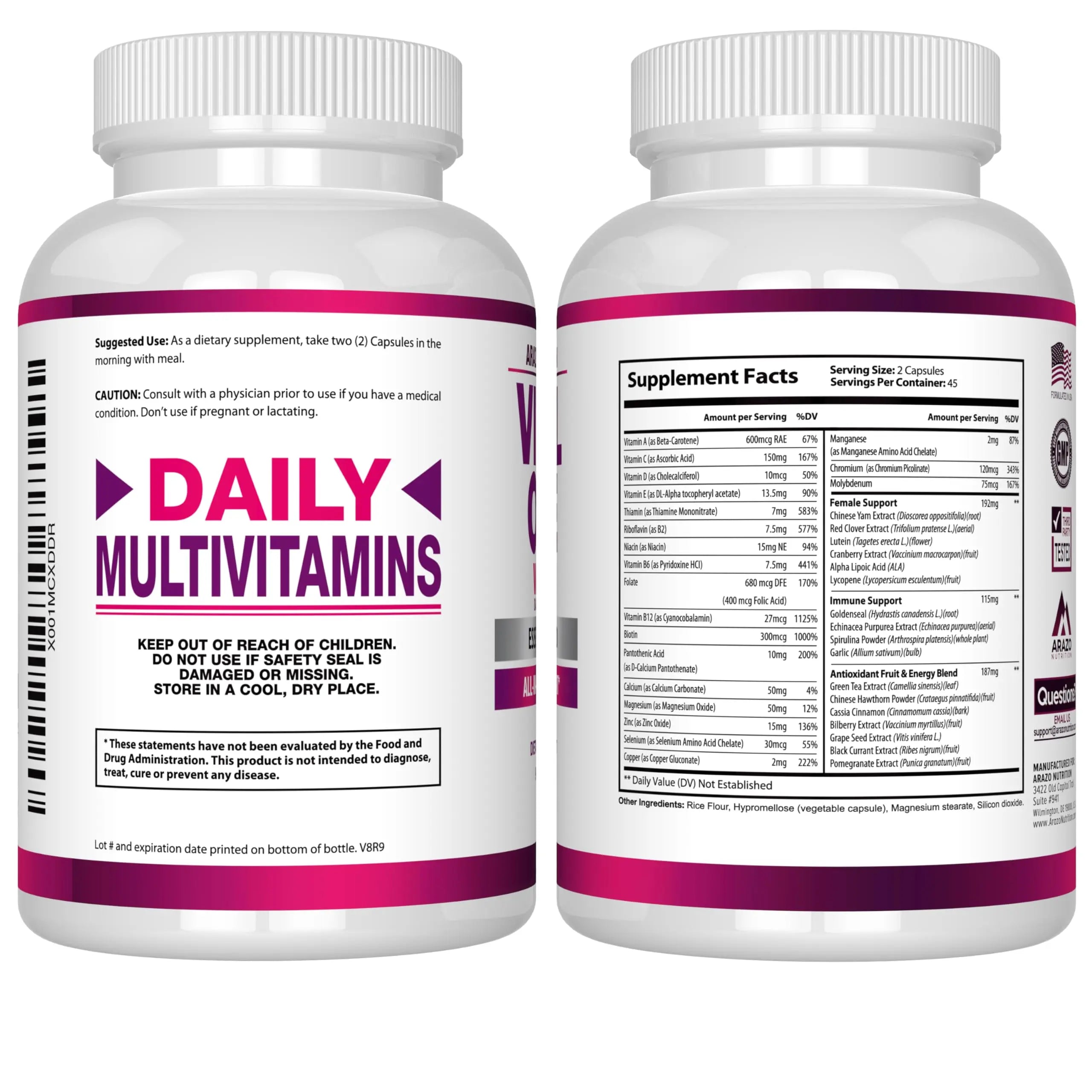 Arazo Nutrition Vital One Multivitamin for Women - Daily Wholefood Supplement - 90 Vegan Capsules Arazo NutritionAu supplements