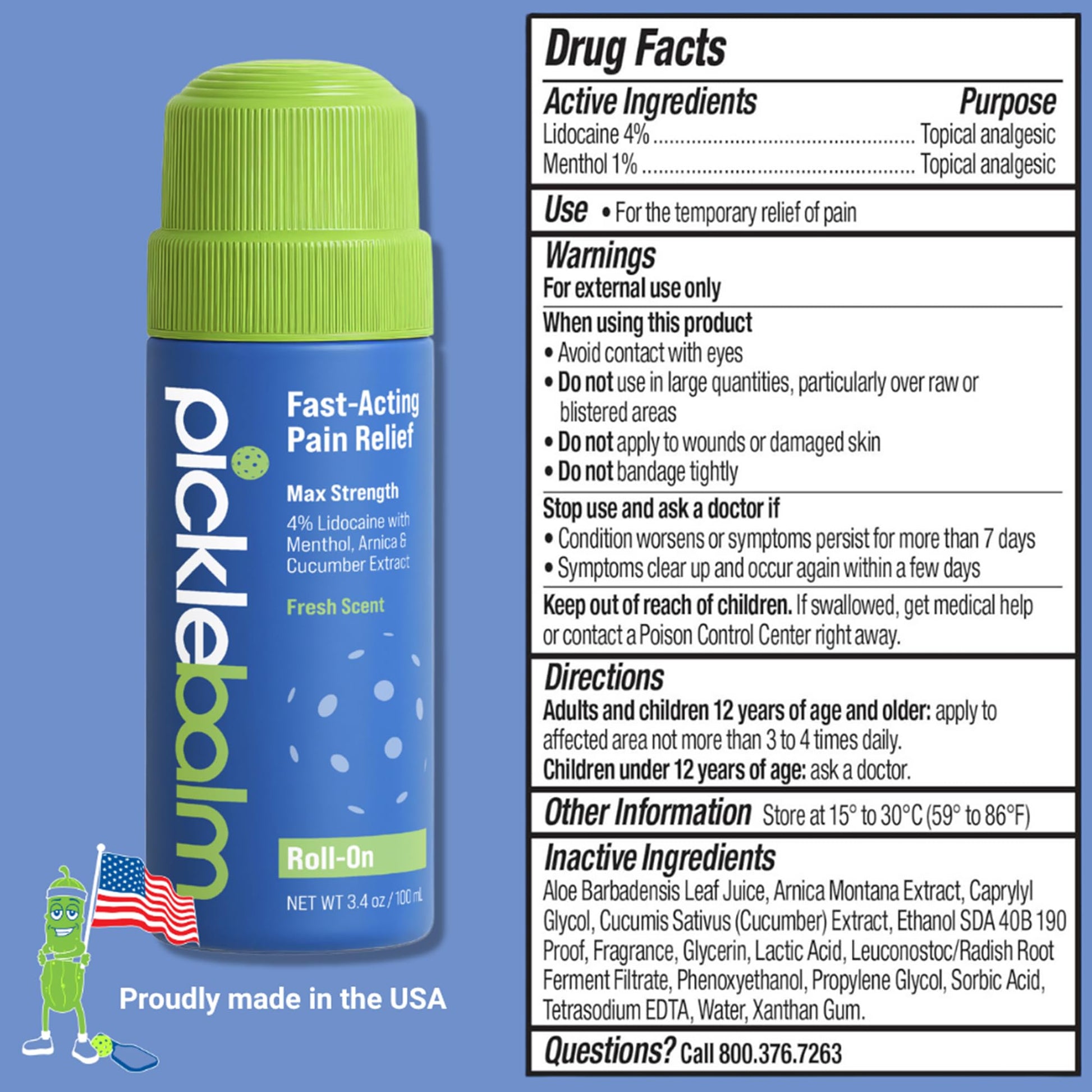 PickleBalm Pickleball In-Game Muscle Pain Relief Roll-On with 4% Lidocaine, Arnica, Menthol, Cucumber Seed Extract for Shoulders, Knees, Wrists, and More, 3.4oz Roll-On Applicator PickleBalmAu supplements