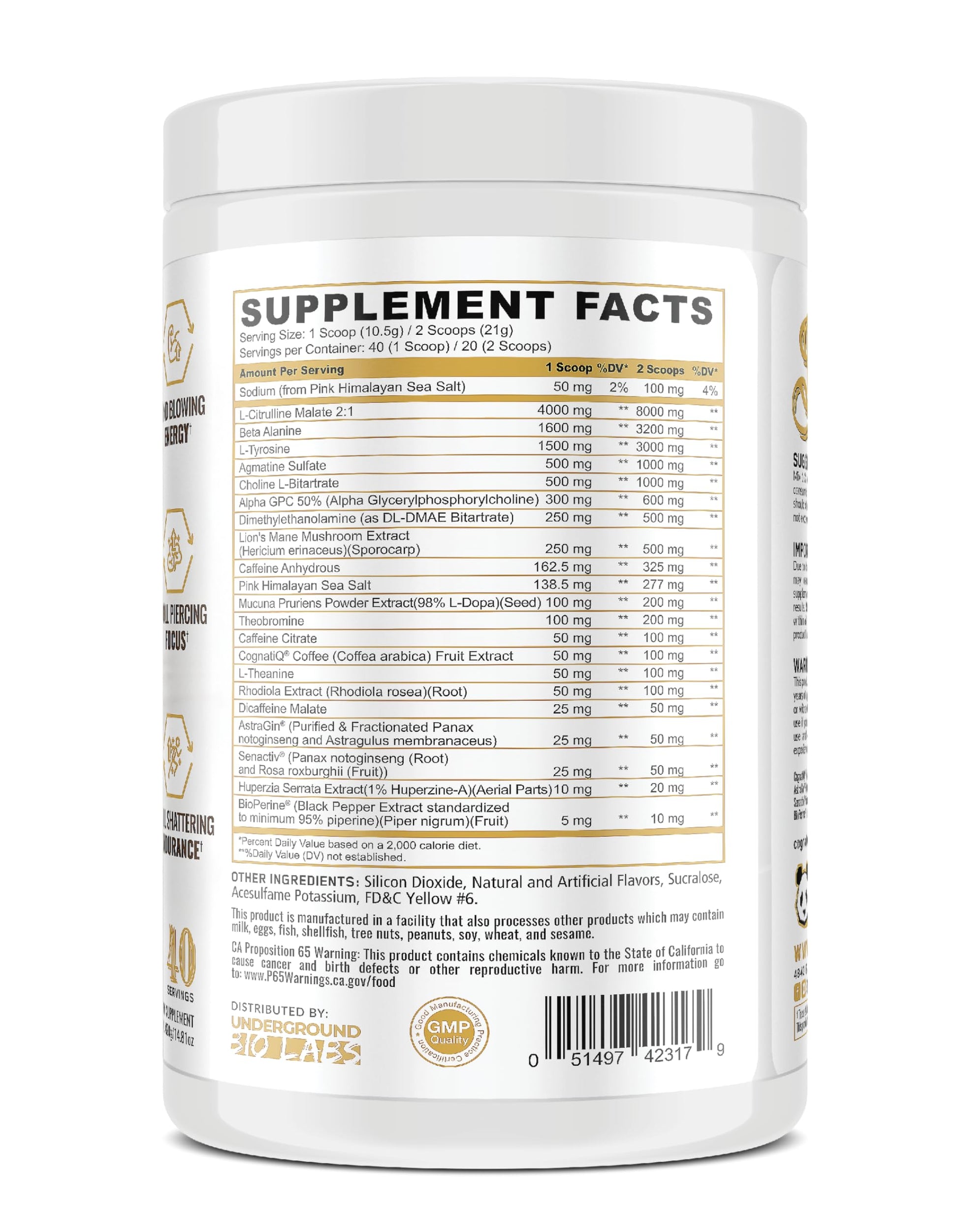 Underground Bio Labs/Panda Supps Skull High Stim/Nootropic Pre-Workout,Lion's Mane Underground Bio LabsAu supplements