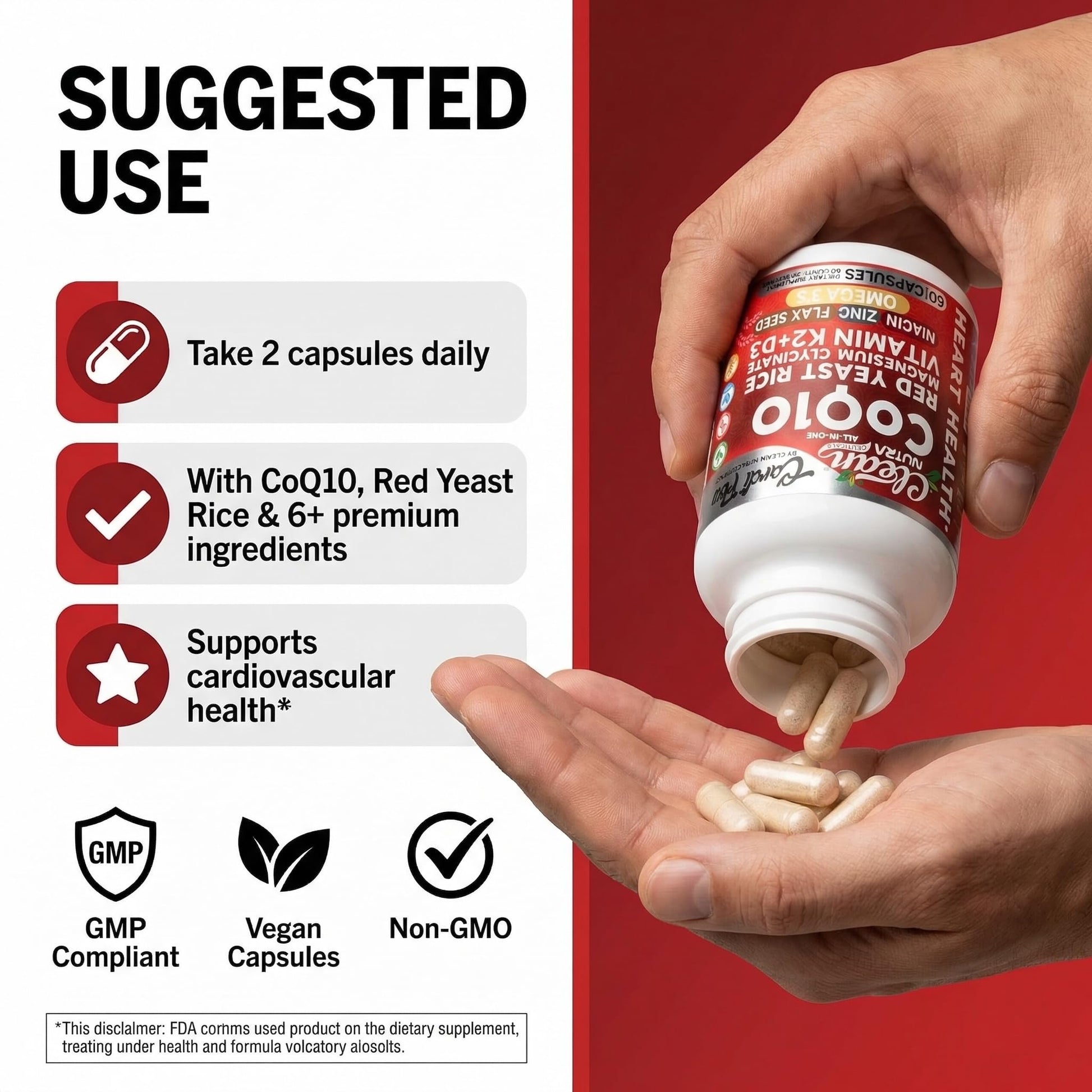 Clean Nutra CoQ10 Red Yeast Rice Magnesium Glycinate Vitamin K2 D3 Niacin Zinc Flax Seed Omega 3 Capsules 60 Count All in One Formula Premium Ingredients Dietary Supplement Clean NutraceuticalsAu supplements
