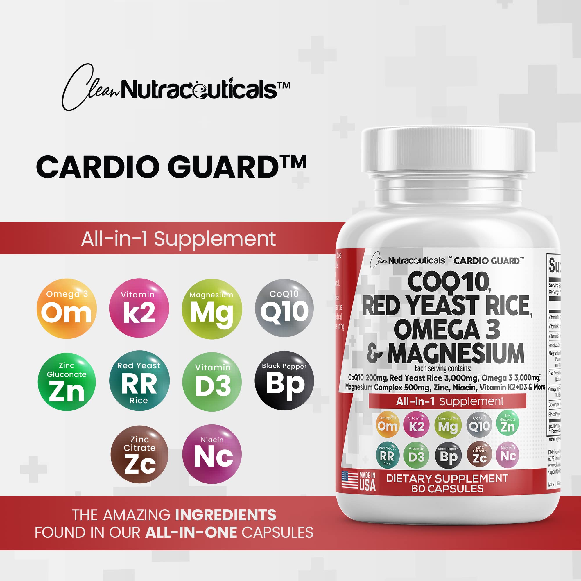 COQ10 200mg Red Yeast Rice 3000mg Omega 3 3000mg Magnesium Clean NutraceuticalsAu supplements