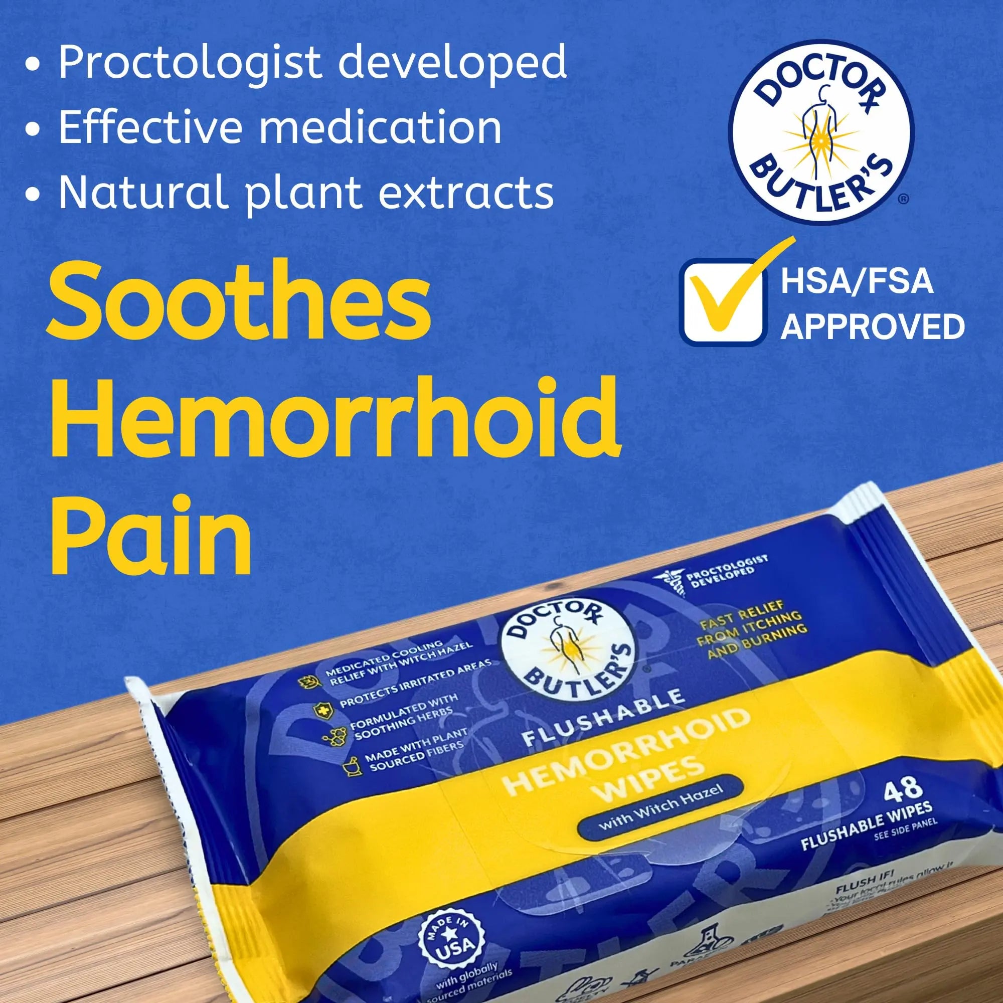 Doctor Butler's Flushable Hemorrhoid Wipes – Flushable Wipes with Witch Hazel to Soothe and Bring Relief from Discomfort Associated with Hemorrhoids (48 Wipes) Doctor Butler'sAu supplements