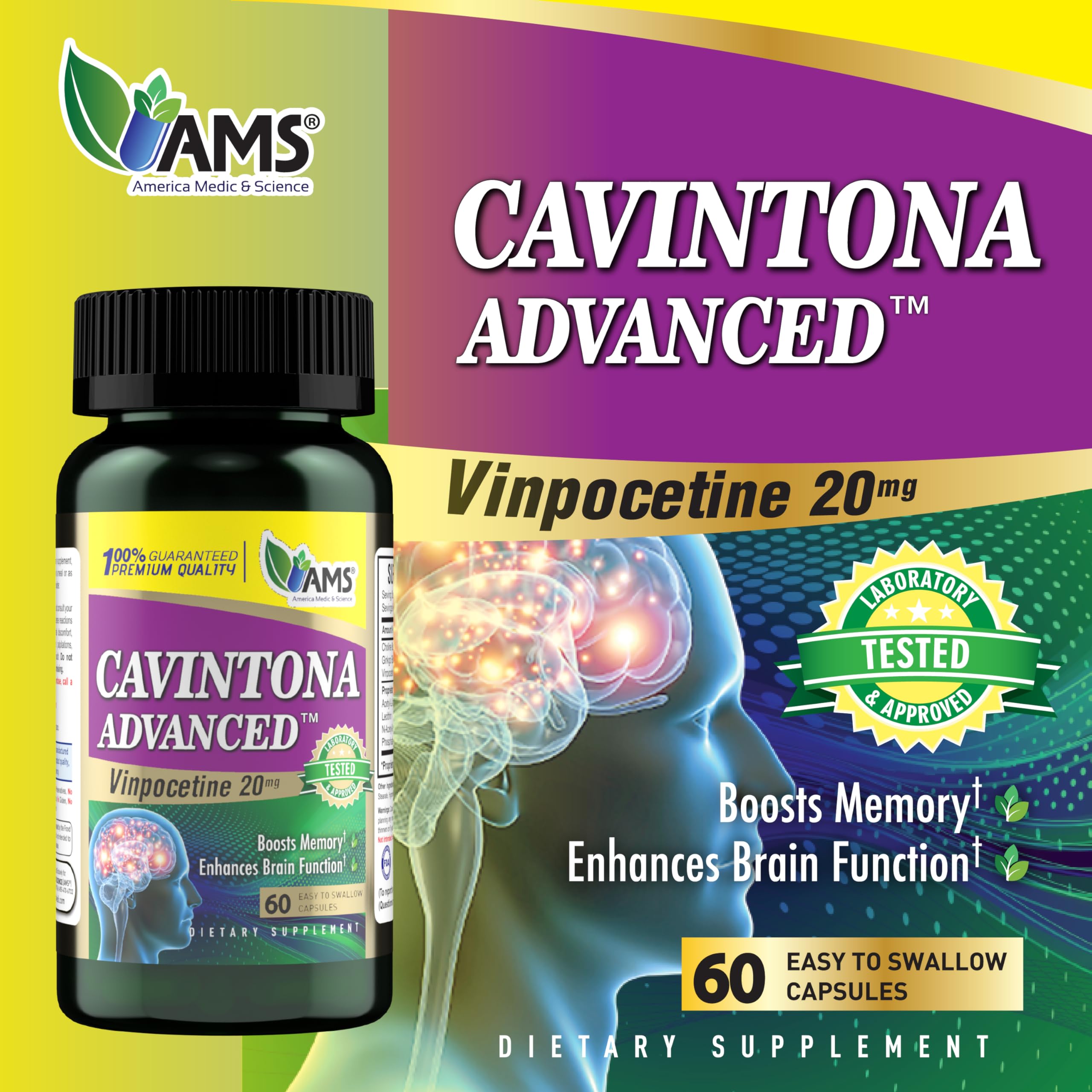 America Medic & Science Cavintona Advanced Supplement – Vinpocetine 20mg for Memory, Recall & Brain Health – Supports Cognitive Function, Focus, Mental Clarity & Blood Flow – 60 Capsules America Medic & ScienceAu supplements