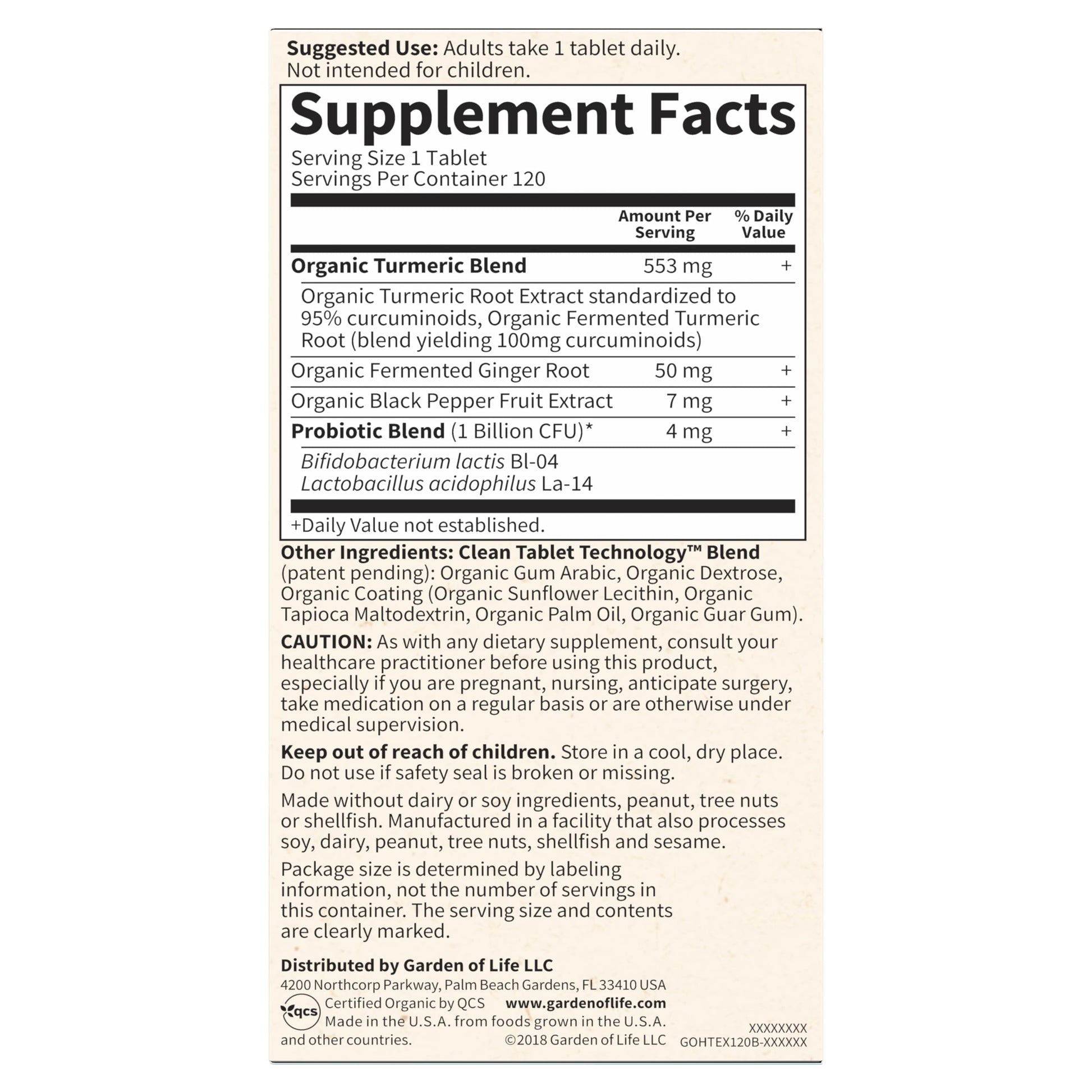 Garden of Life Organics Extra Strength Turmeric Inflammatory Response 120 Tablets-100Mg Curcumin (95% Curcuminoids) Black Pepper, Probiotics, Organic Non-GMO Vegan Gluten Free Herbal Supplement Garden of LifeAu supplements