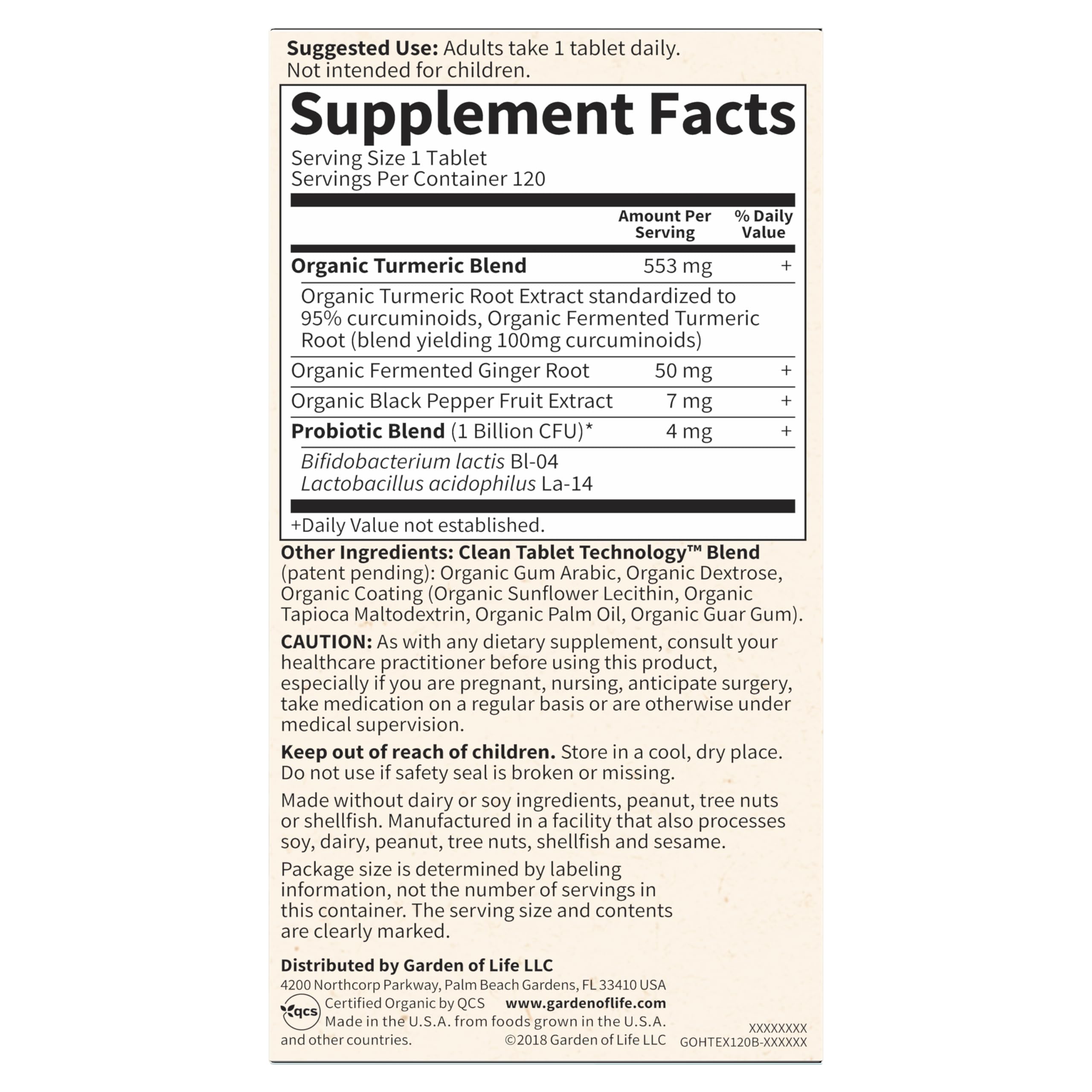 Garden of Life Organics Extra Strength Turmeric Inflammatory Response 120 Tablets-100Mg Curcumin (95% Curcuminoids) Black Pepper, Probiotics, Organic Non-GMO Vegan Gluten Free Herbal Supplement Garden of LifeAu supplements
