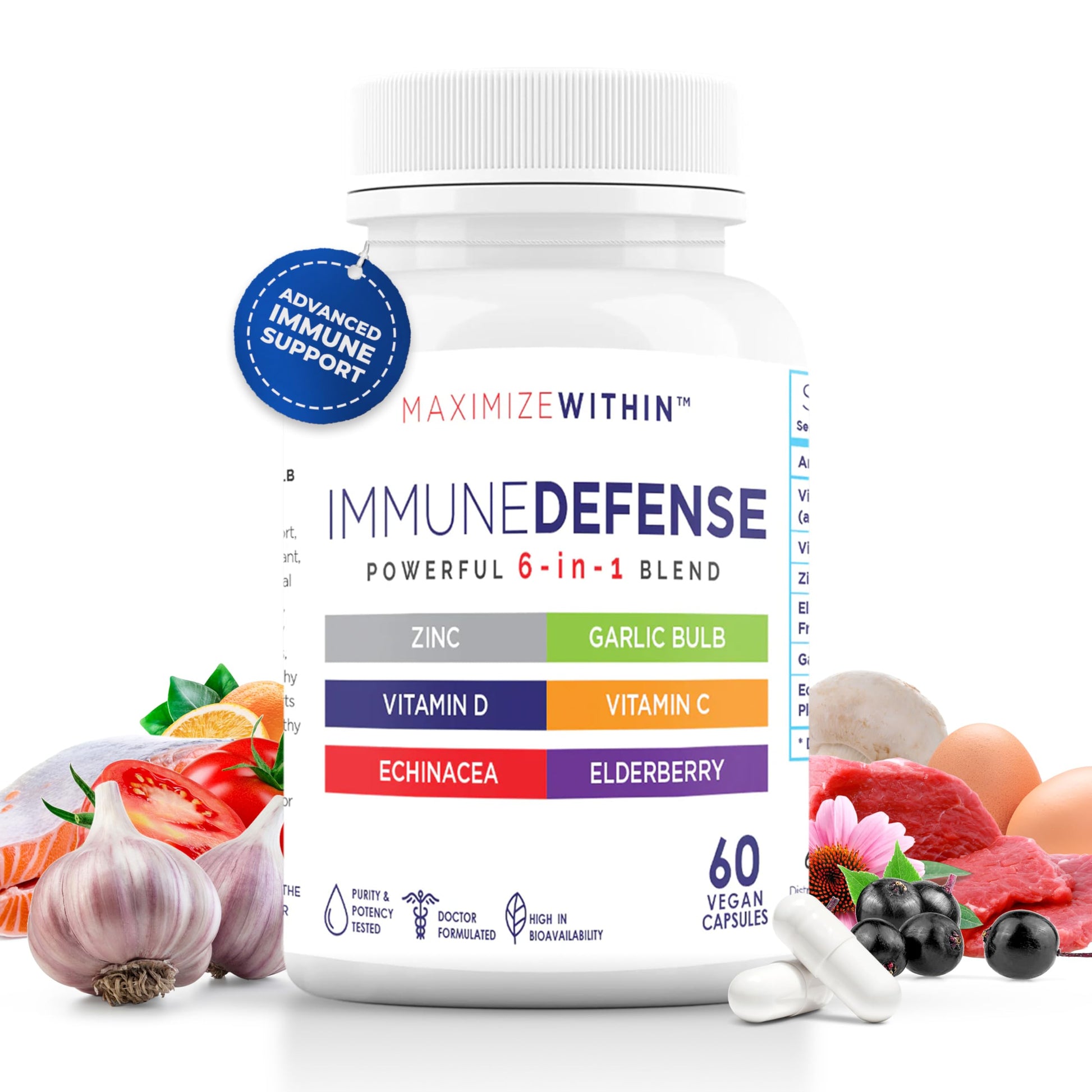 Maximum Slim Powerful 6-in-1 Immune Support Supplement with Zinc, Vitamin C, Elderberry, Vitamin D, Echinacea, & Garlic, 60 Count Maximum SlimAu supplements