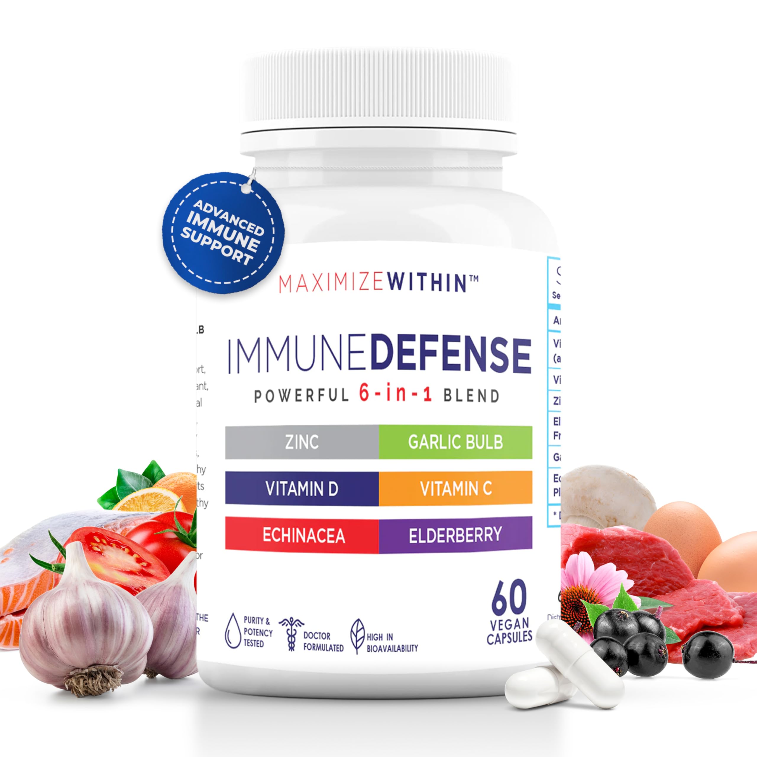 Maximum Slim Powerful 6-in-1 Immune Support Supplement with Zinc, Vitamin C, Elderberry, Vitamin D, Echinacea, & Garlic, 60 Count Maximum SlimAu supplements