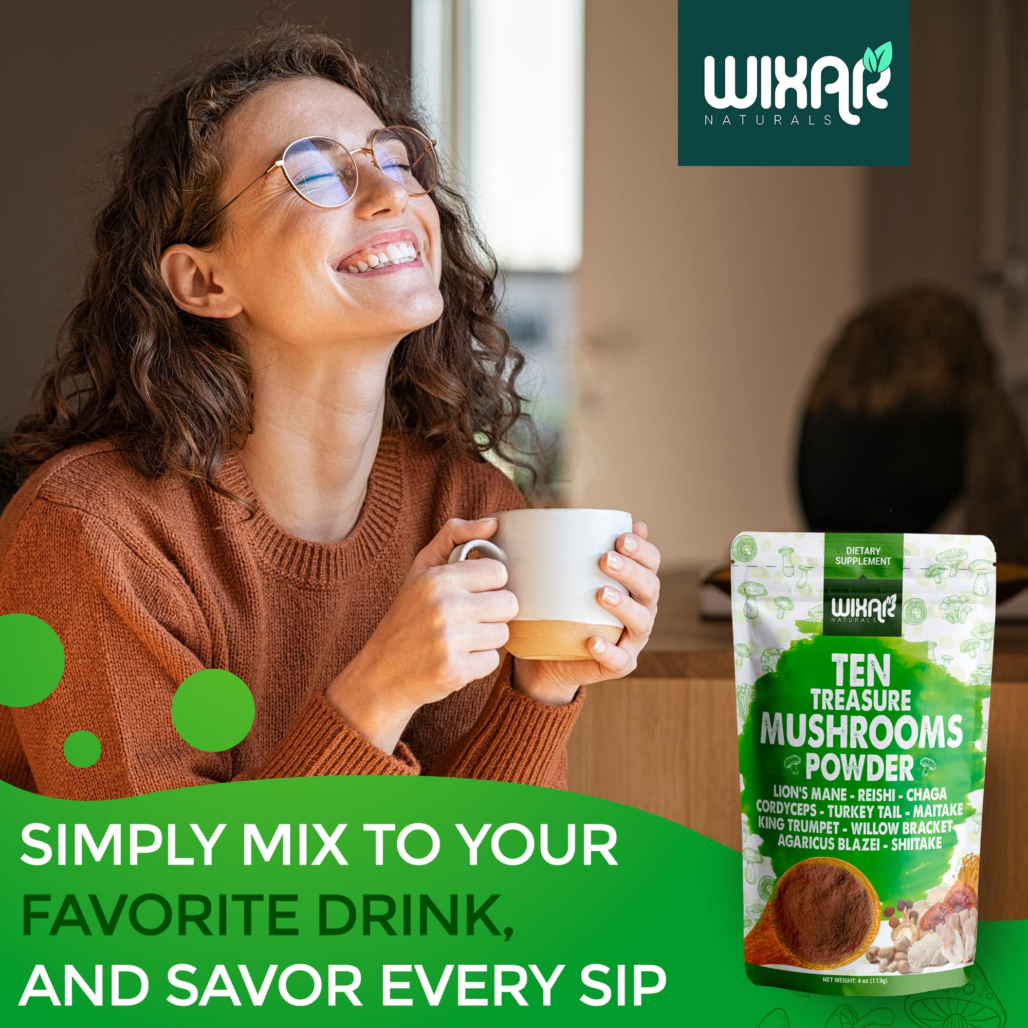 Wixar Mushroom Powder - Ten Treasure Mushrooms Extract Supplement Blend for Coffee WIXAR NATURALSUS supplements