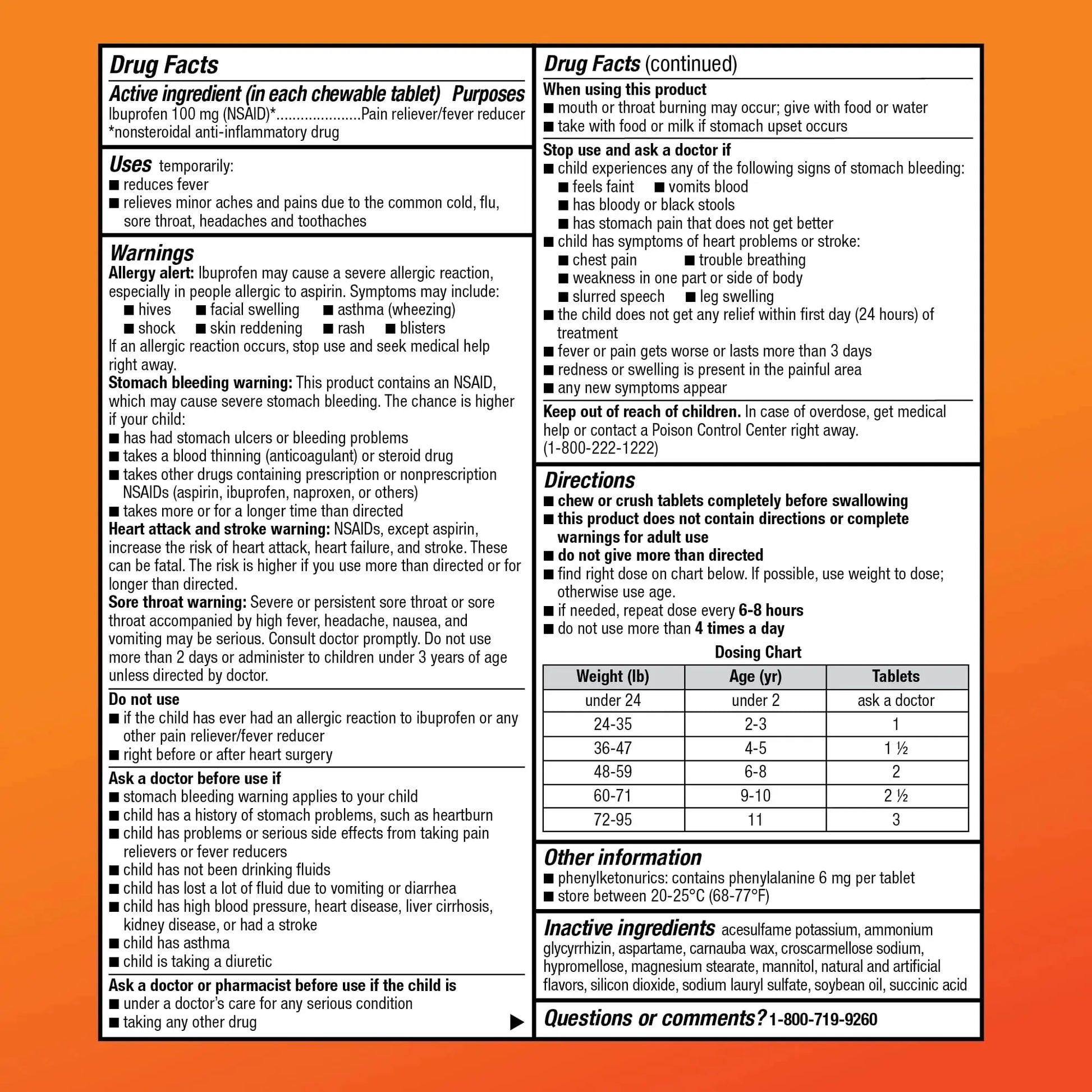 Amazon Basic Care Children's Ibuprofen Chewable Tablets 100 mg, Orange Flavor, Dye Free, Pain Reliever and Fever Reducer (NSAID), For Ages 2-11, 24 Count Amazon Basic CareAu supplements