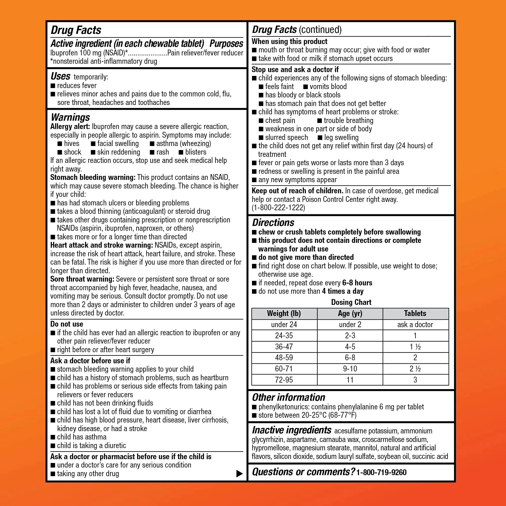 Amazon Basic Care Children's Ibuprofen Chewable Tablets 100 mg, Orange Flavor, Dye Free, Pain Reliever and Fever Reducer (NSAID), For Ages 2-11, 24 Count Amazon Basic CareAu supplements