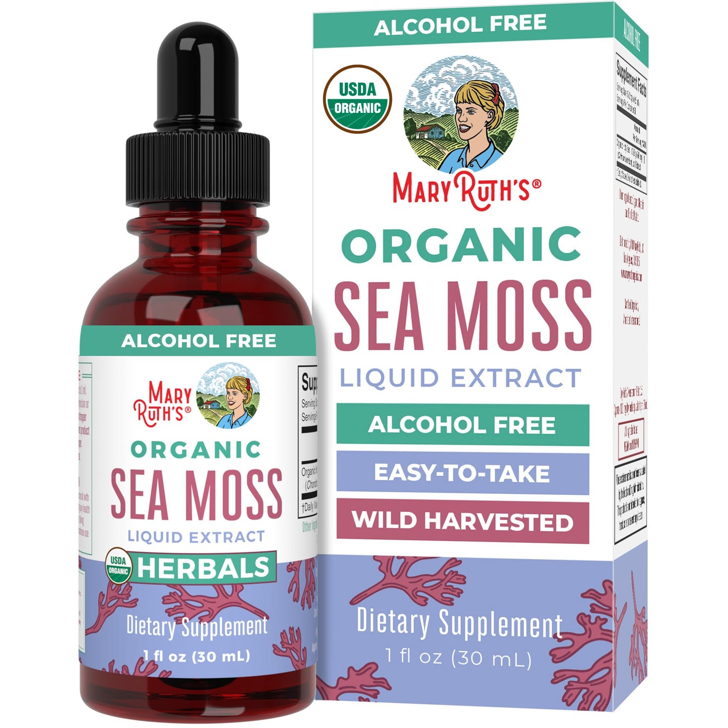 MaryRuth Organics Irish Sea Moss Liquid Drops | Chondrus Crispus | Wild Harvested | Organic Irish Moss Formulated for Adults & Kids Ages 14+ | Unflavored | Sugar Free | Vegan | Non-GMO | 1 Fl Oz MARYRUTH'SUS supplements