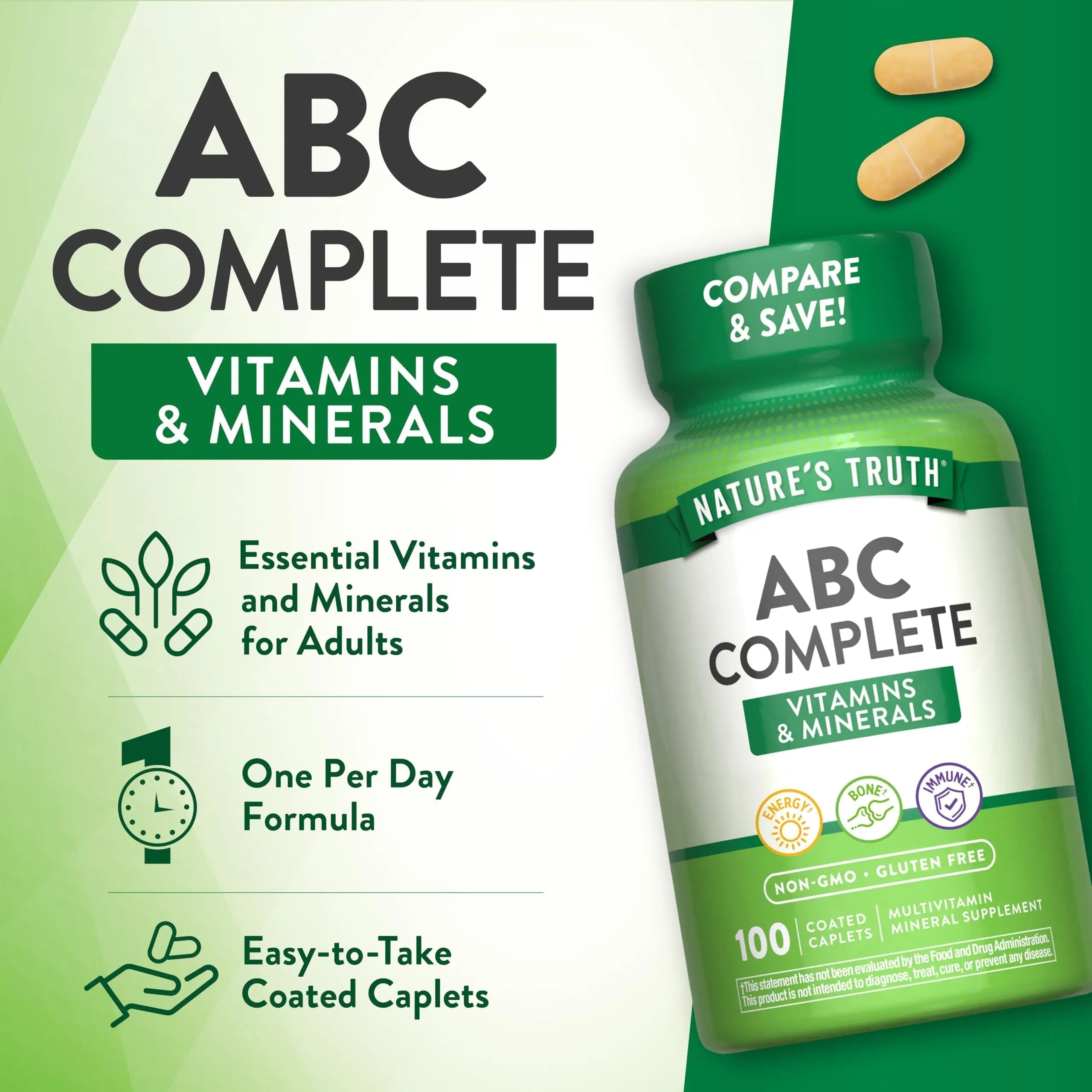Nature's Truth Adult ABC Complete Multivitamin for Men and Women | 100 Caplets | Non-GMO & Gluten Free Nature's TruthAu supplements