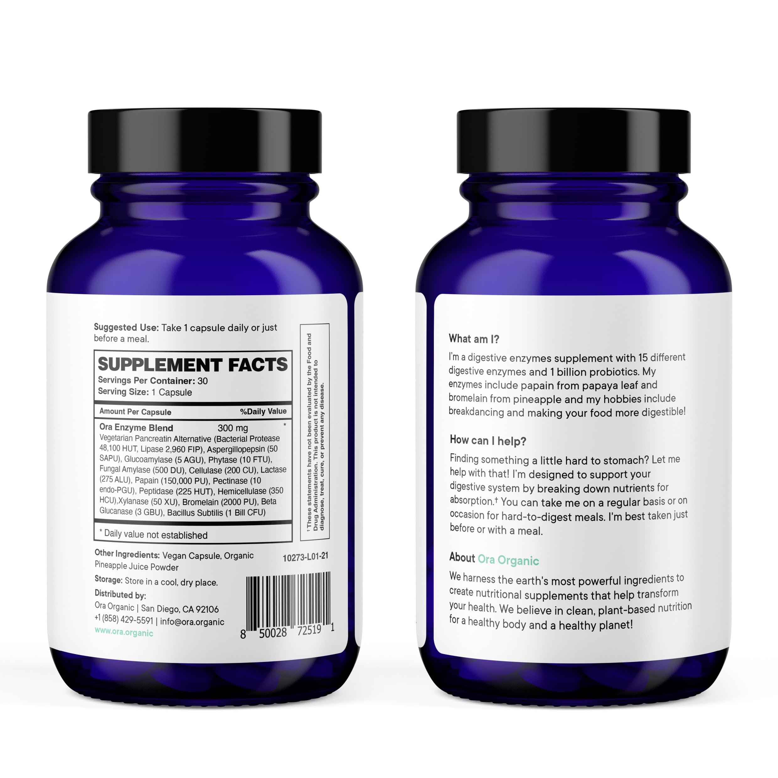Ora Organic Multi-Enzyme Supplement - Vegan, Gluten Free Enzymes for Digestion with Probiotics for Gut Health, Bloating, Constipation and Gas Relief - 30 Easy to Swallow Capsules Ora OrganicUS supplements