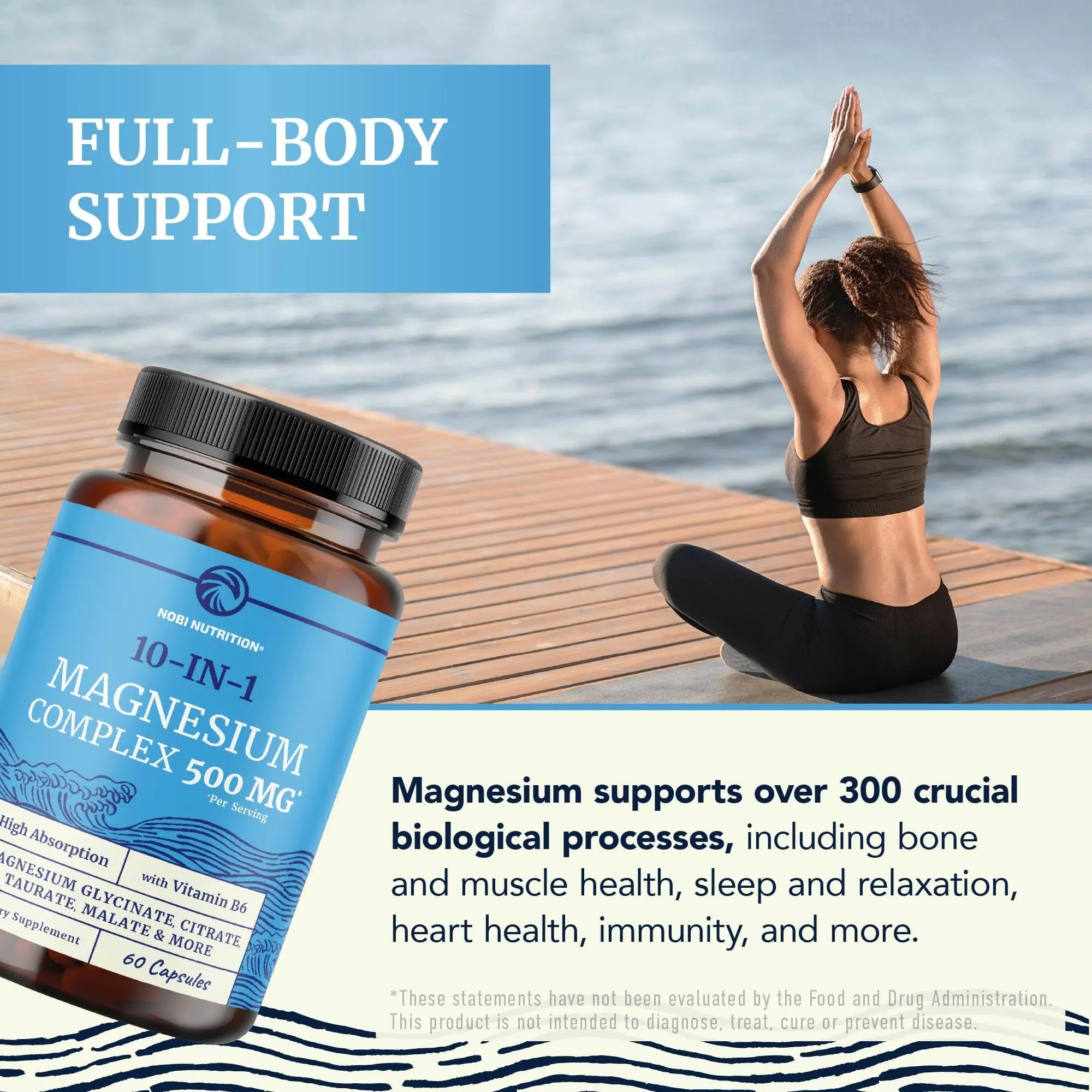 10 in 1 Magnesium Complex Supplement 500MG | Magnesium Citrate, Mag Glycinate, Malate & More | High Absorption Mag Complex with Vitamin B6 | Bone, Muscle & Heart Health Support | Non-GMO | 60 Ct. Nobi Nutritionnz supplements