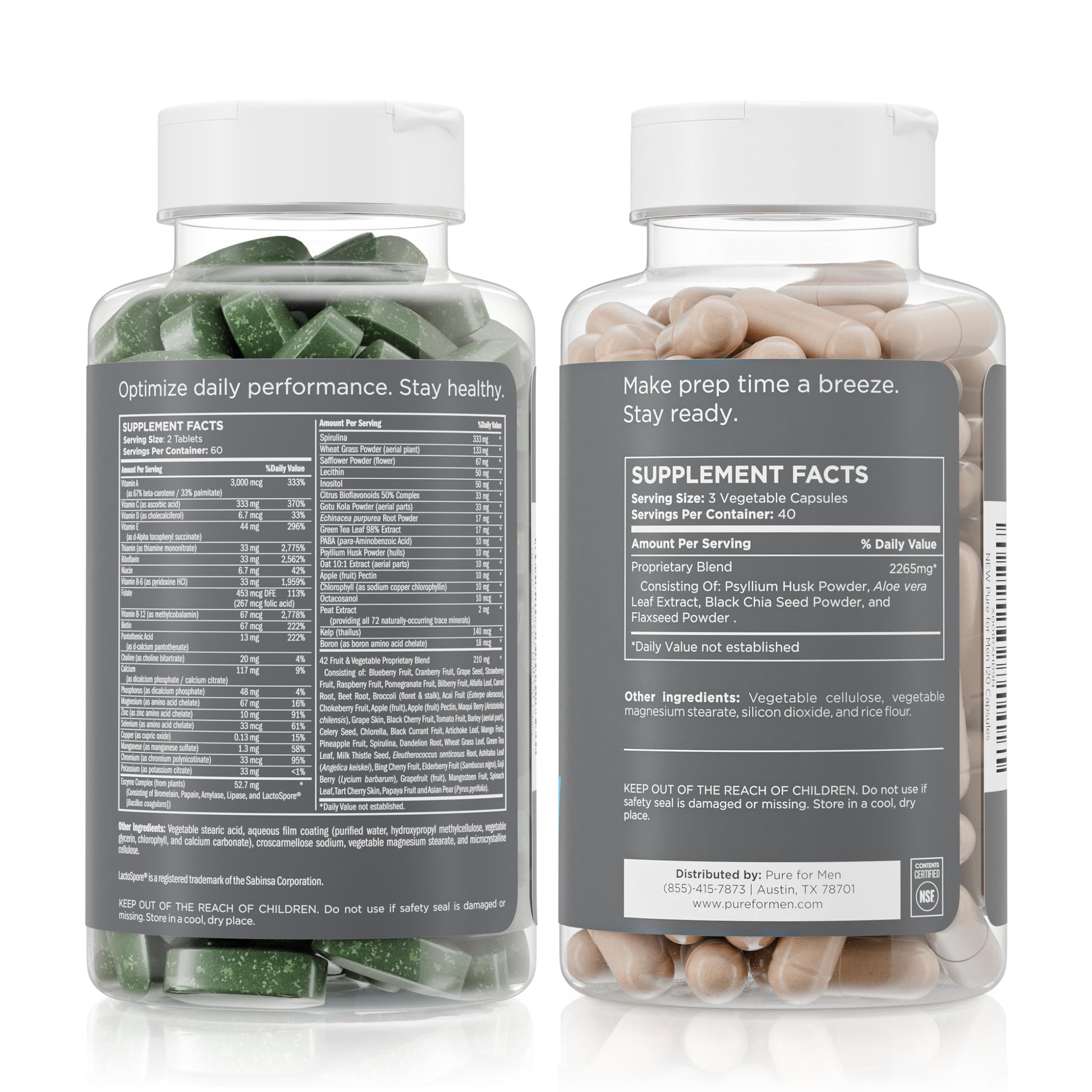 Pure for Men Original Stay Ready Fiber Supplement (120 Capsules) + Vegan Multivitamin (120 Capsules) Pure for MenUS supplements