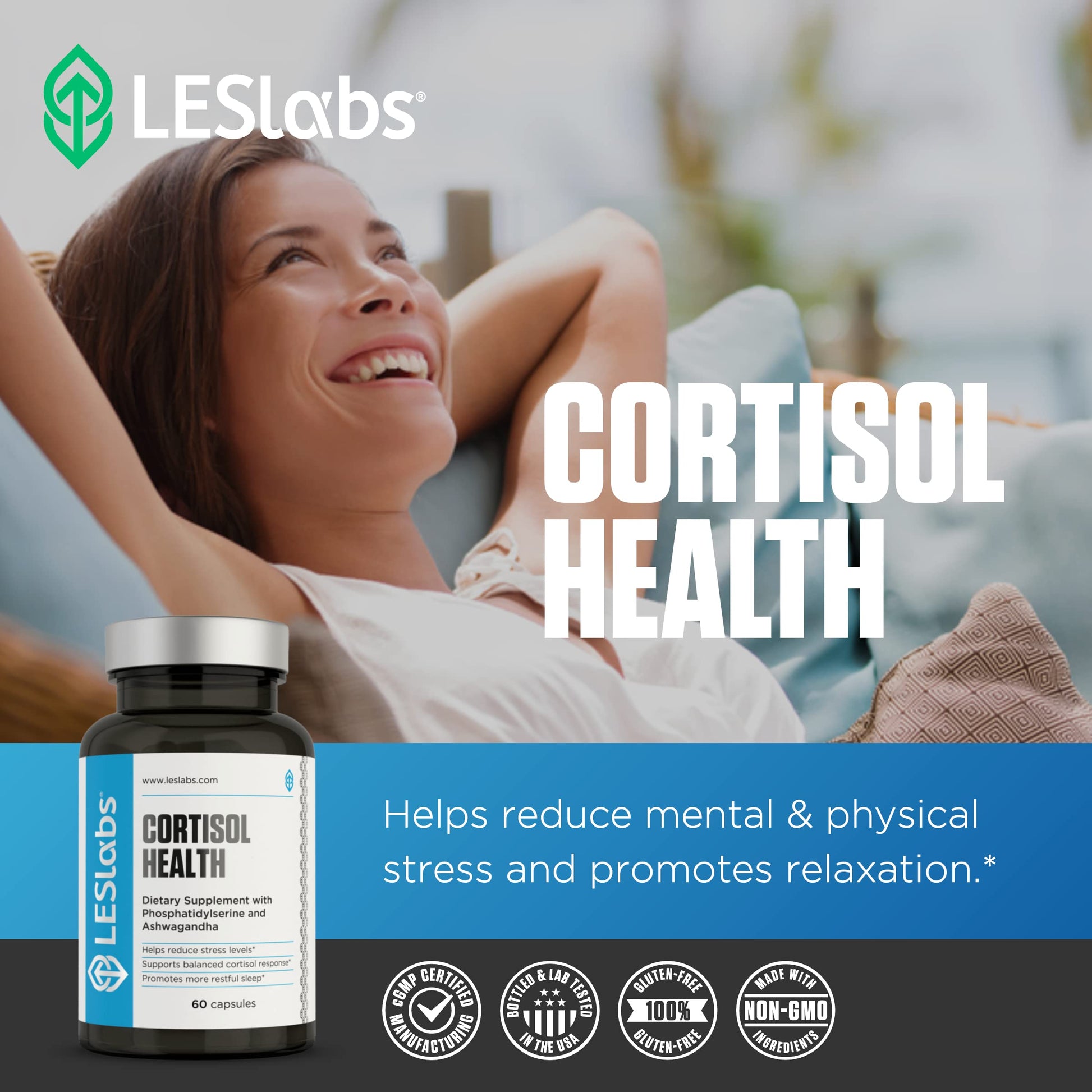 LES Labs Cortisol Health – Stress Relief, Balanced Cortisol Response, Relaxation & Deep Sleep – Phosphatidylserine, Magnesium, Magnolia Bark, Rhodiola Rosea & Ashwagandha – Non-GMO – 60 Capsules LES LabsAu supplements
