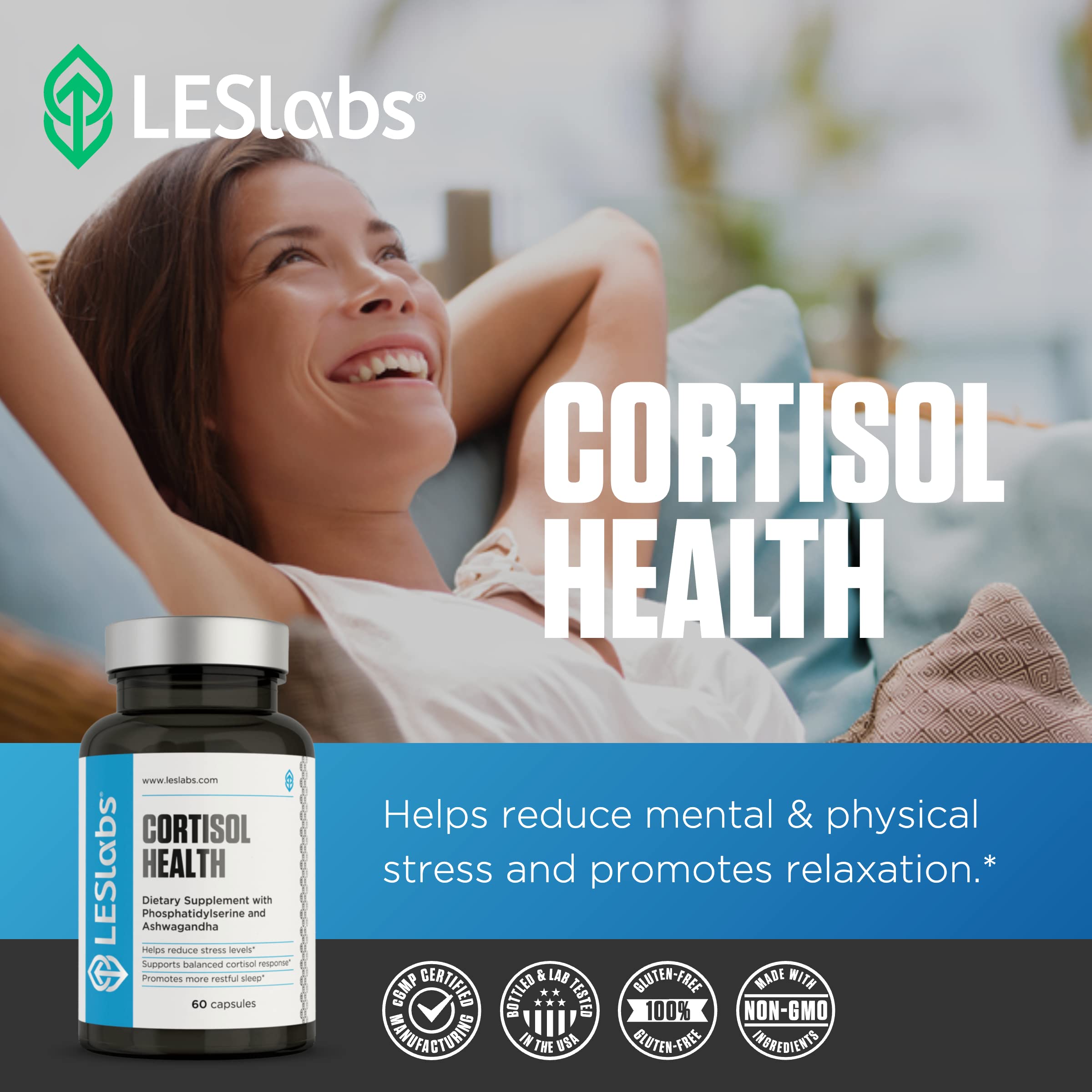 LES Labs Cortisol Health – Stress Relief, Balanced Cortisol Response, Relaxation & Deep Sleep – Phosphatidylserine, Magnesium, Magnolia Bark, Rhodiola Rosea & Ashwagandha – Non-GMO – 60 Capsules LES LabsAu supplements