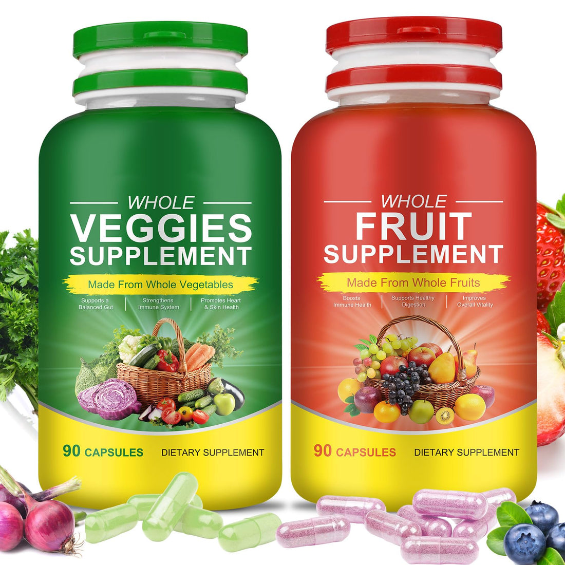 Fruits & Veggies Supplements - 2 Bottles 180 Total Vegetarian Capsules | BalanceNatural Vitamins Supplement Dietary Nutritional Balance,Lngredients Blended Vitamin & Mineral Whole Food Supplement RuduwuAu supplements