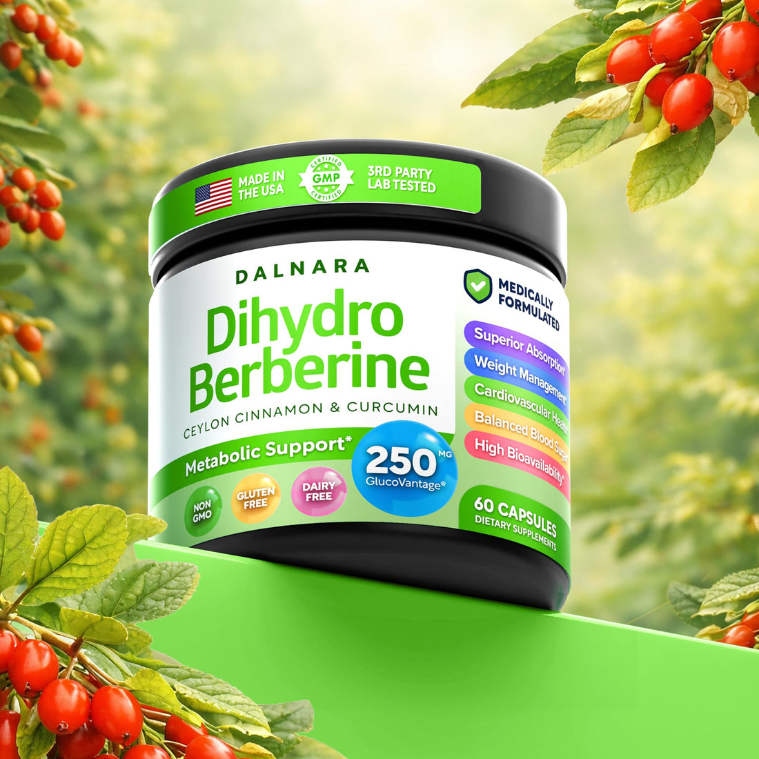 Dalnara Dihydroberberine Capsules 250mg, 60 Count - Supports Metabolic Wellness & Balanced Energy, Non-GMO,Dihydroberberine Supplement DalnaraAu supplements