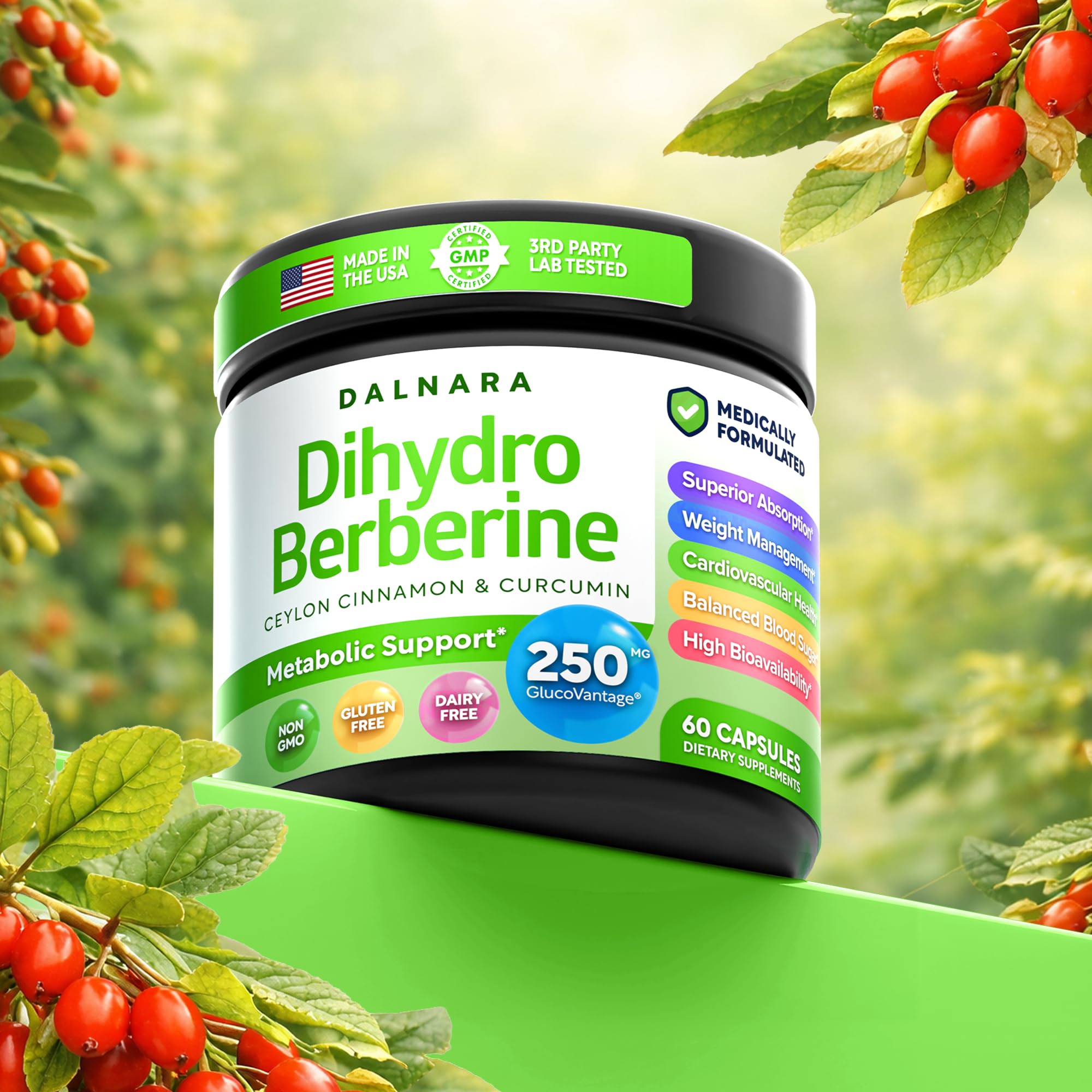 Dalnara Dihydroberberine Capsules 250mg, 60 Count - Supports Metabolic Wellness & Balanced Energy, Non-GMO,Dihydroberberine Supplement DalnaraAu supplements