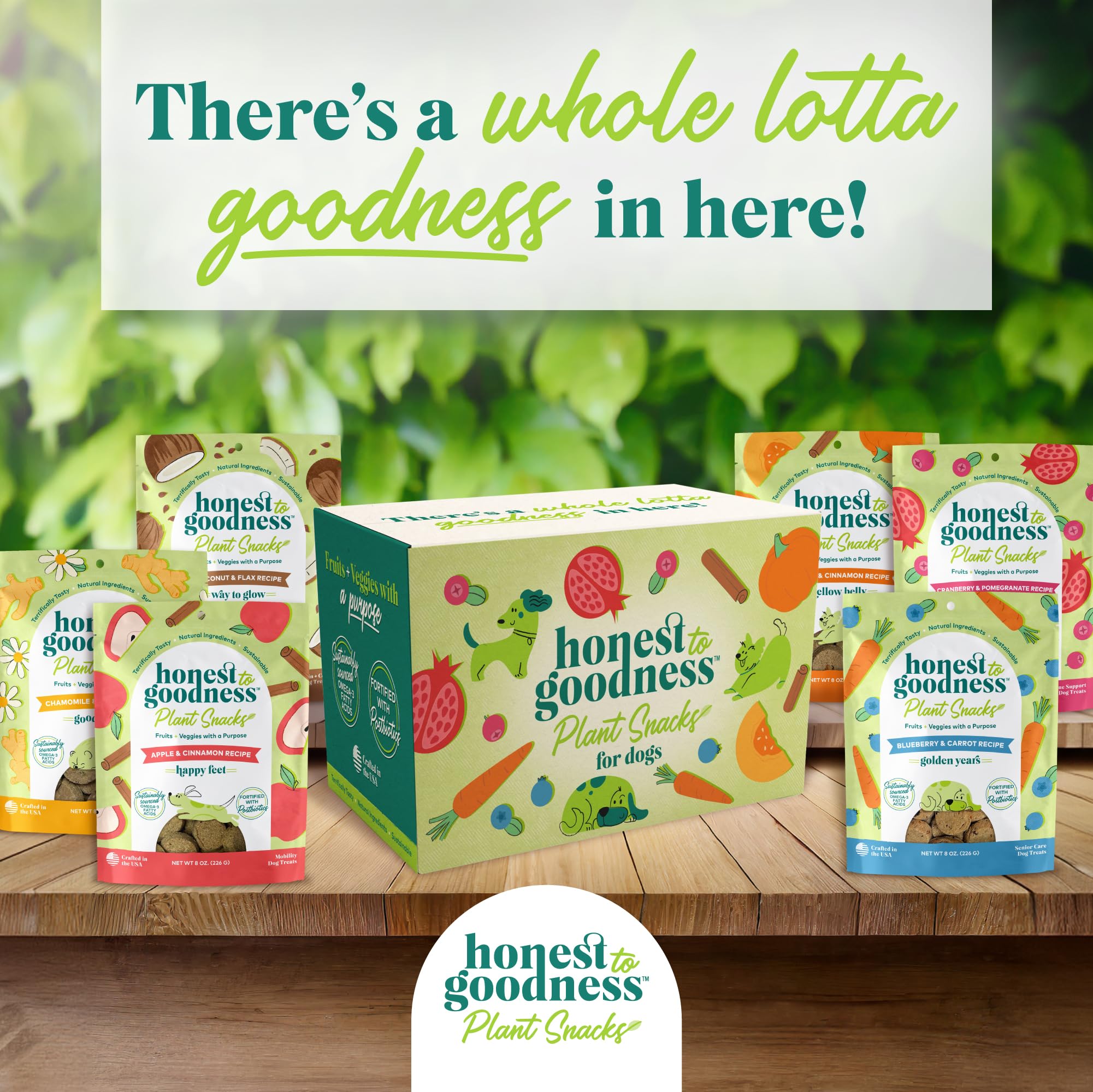 Honest to Goodness Plant Snacks Dog Treats, Enriched with Omega 3s & Postbiotics, 8oz Variety Pack, 6 Bags Honest to GoodnessAu supplements