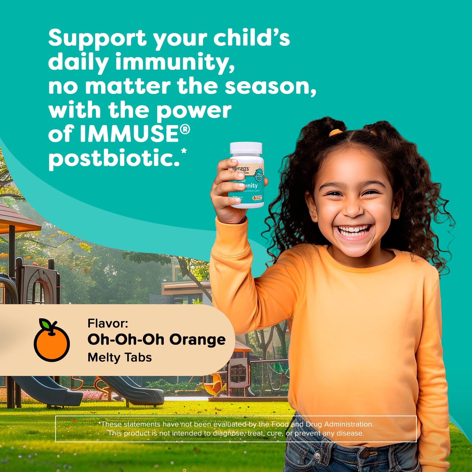 Renzo's Roll Call Immunity - Dissolvable Kids Immune Support Supplement with IMMUSE Postbiotic, Sugar-Free Kids Vitamins, 30 Orange-Flavored Melty Tabs Renzo'sAu supplements