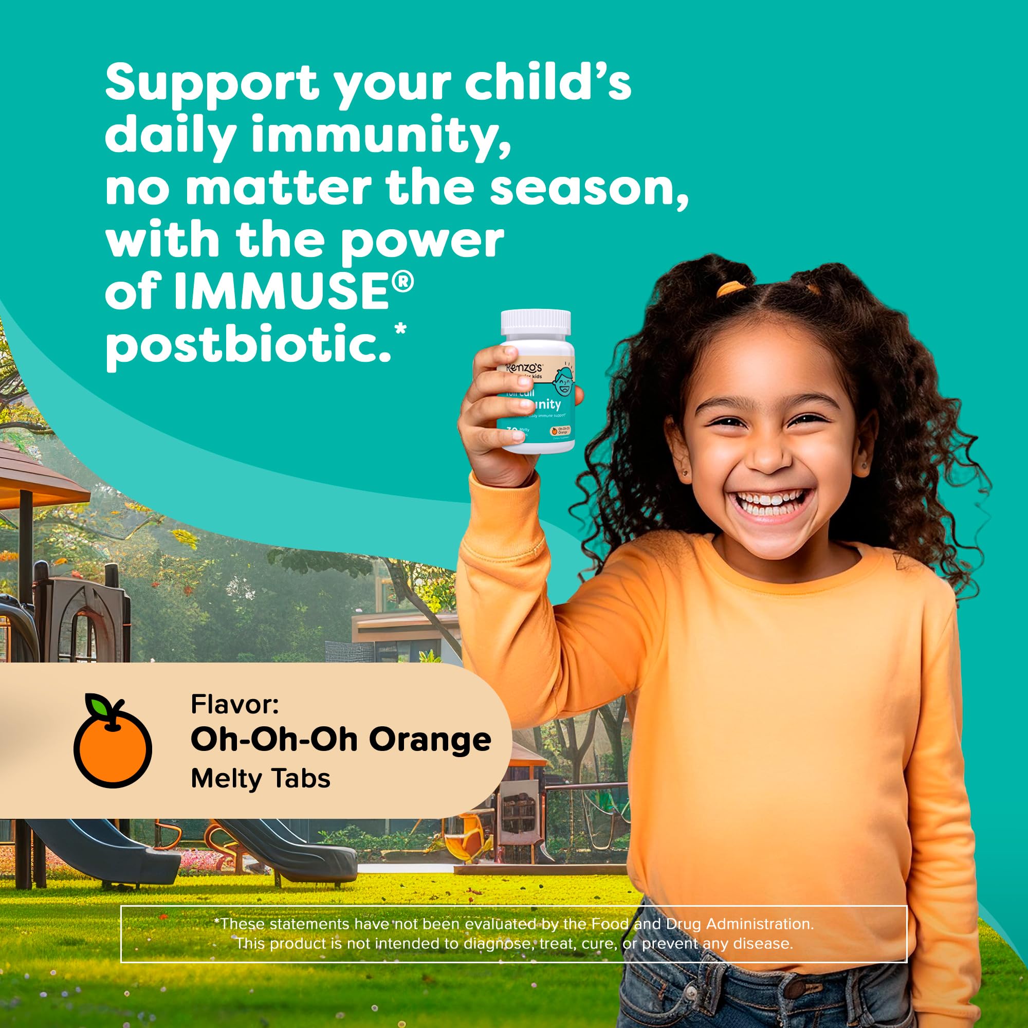Renzo's Roll Call Immunity - Dissolvable Kids Immune Support Supplement with IMMUSE Postbiotic, Sugar-Free Kids Vitamins, 30 Orange-Flavored Melty Tabs Renzo'sAu supplements