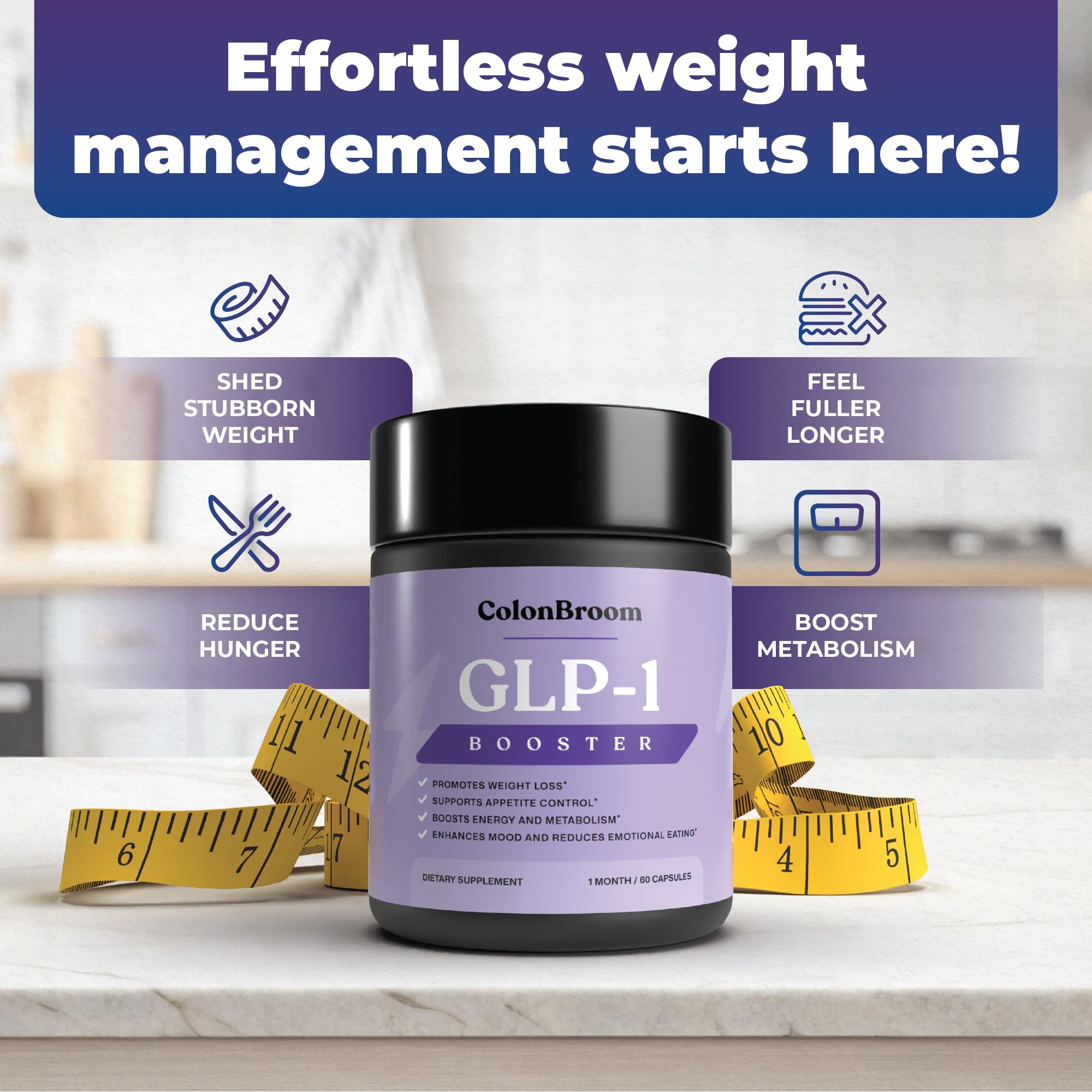 ColonBroom GLP-1 Weight Management Supplement for Women & Men - GLP1 Supports Gut Health, Metabolic Wellness & Appetite Regulation - Vegan, Gluten-Free Diet Capsules | 120 Count ColonBroomAu supplements