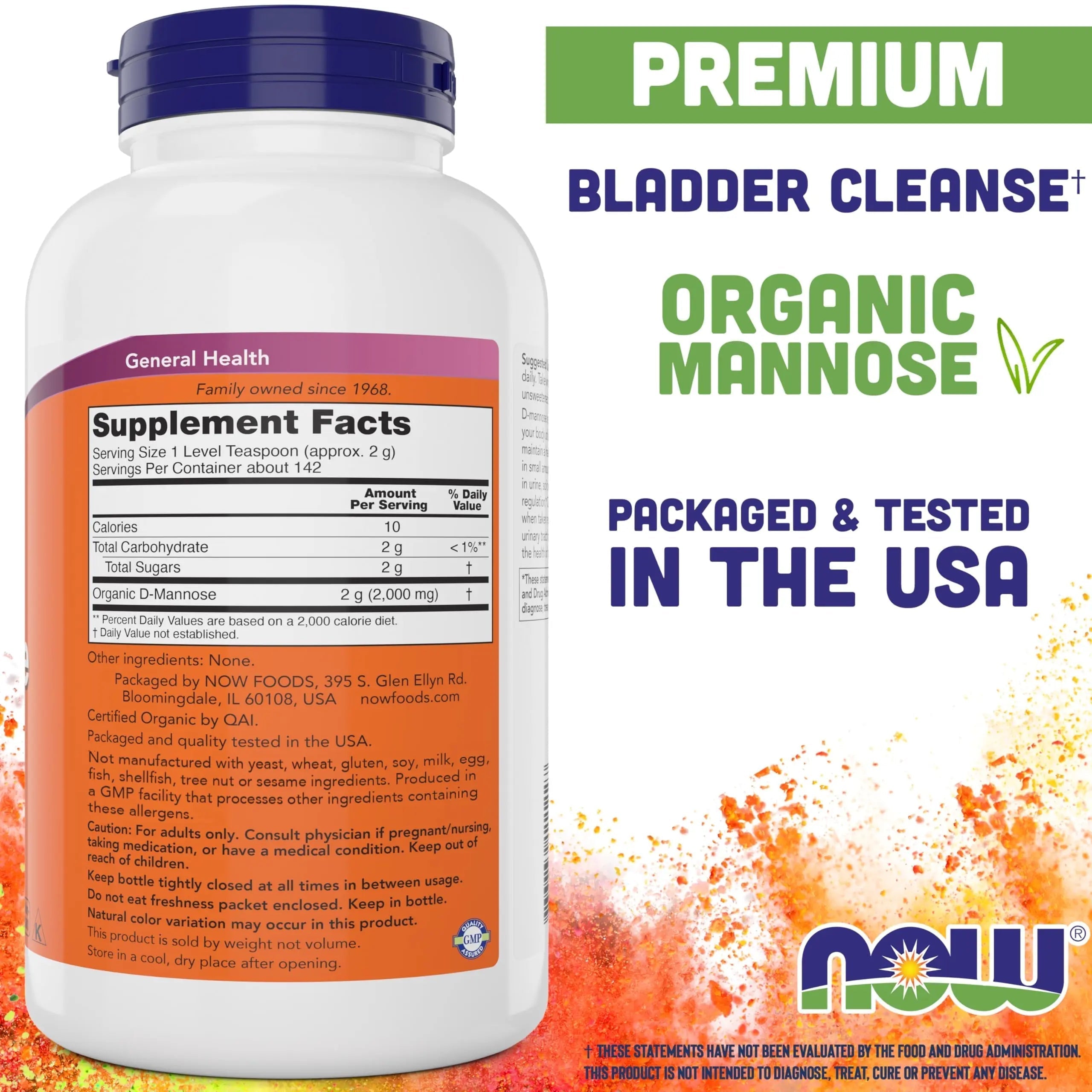 NOW Foods Pure, Organic D-Mannose 10 oz Powder (Pack of 2) - Bladder Cleanse and Urinary Tract Health Supplement - Non-GMO - Vegan Friendly - 2000mg / 2 Grams per Serving NOW FoodsAu supplements