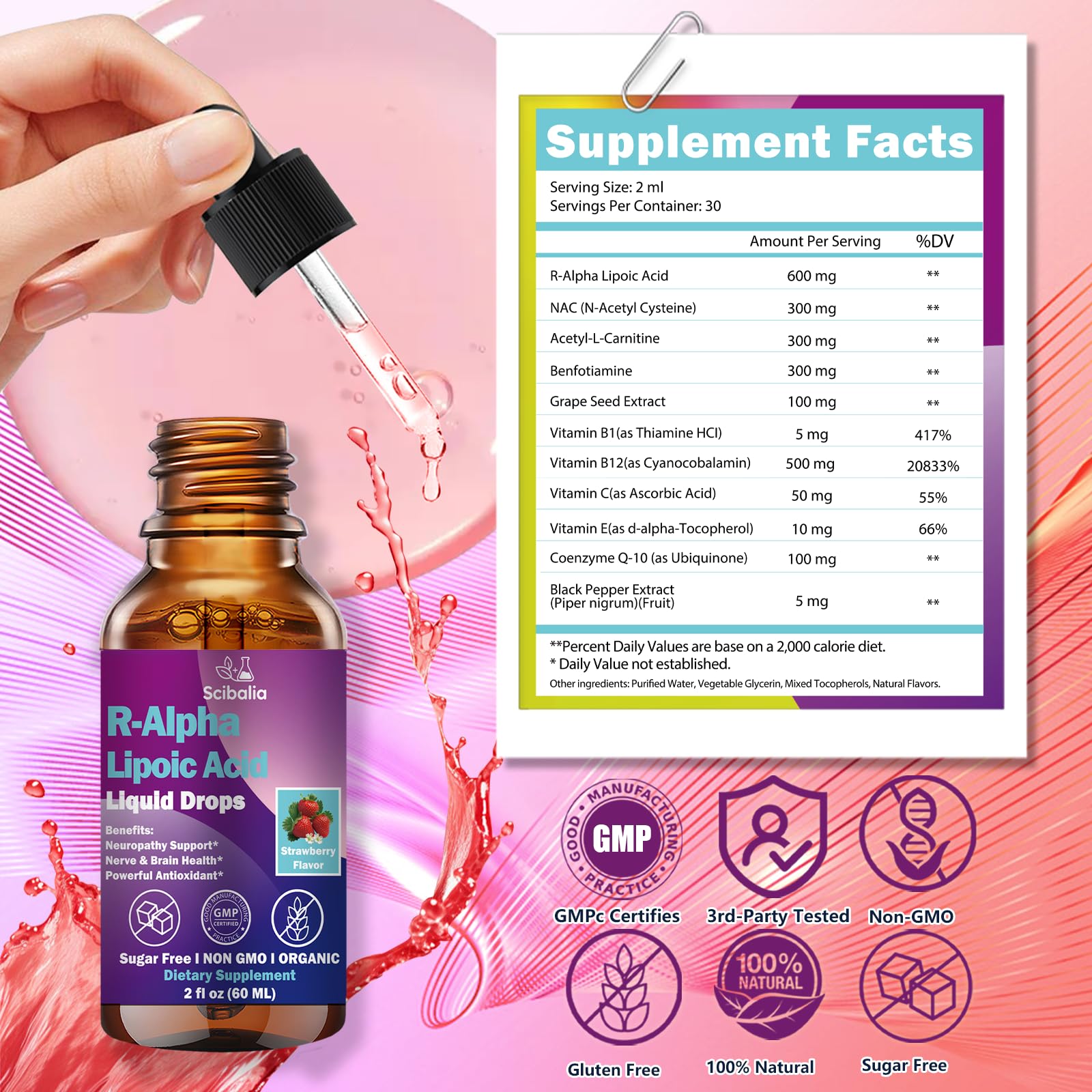 R Alpha Lipoic Acid 600mg Liquid Drops for Neuropathy, Advanced 11-in-1 Stabilized R-ALA Supplement w. Benfotiamine Acetyl L-Carnitine Vitamin C E for Antioxidant Nerve Brain Energy Health Non GMO ScibaliaAu supplements