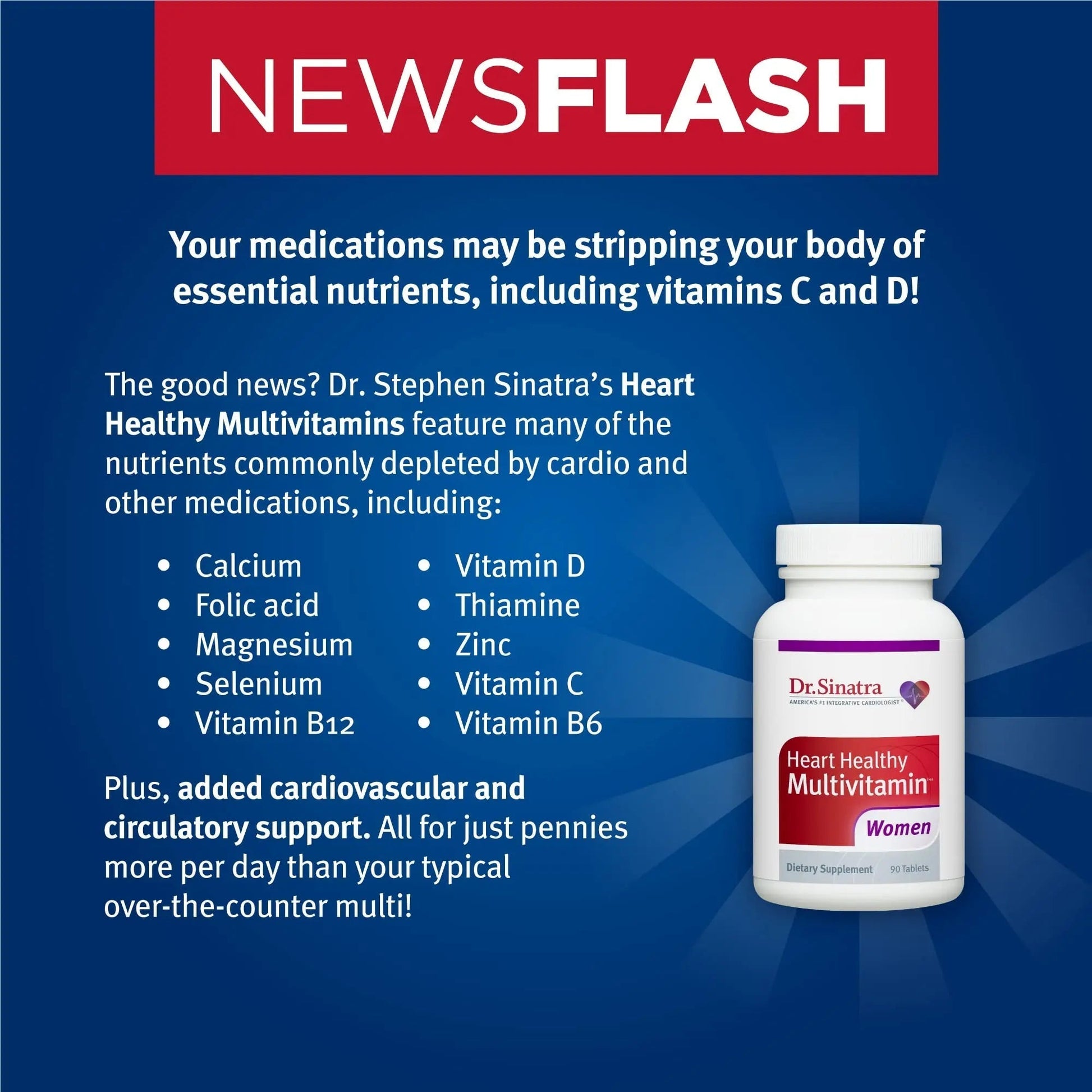 Dr. Sinatra Heart Healthy Multivitamin for Women with Vitamin D 1000 IU, A, B12, C, E, Biotin, Folate, and Zinc, 90 Tablets (30-Day Supply) Dr. SinatraAu supplements