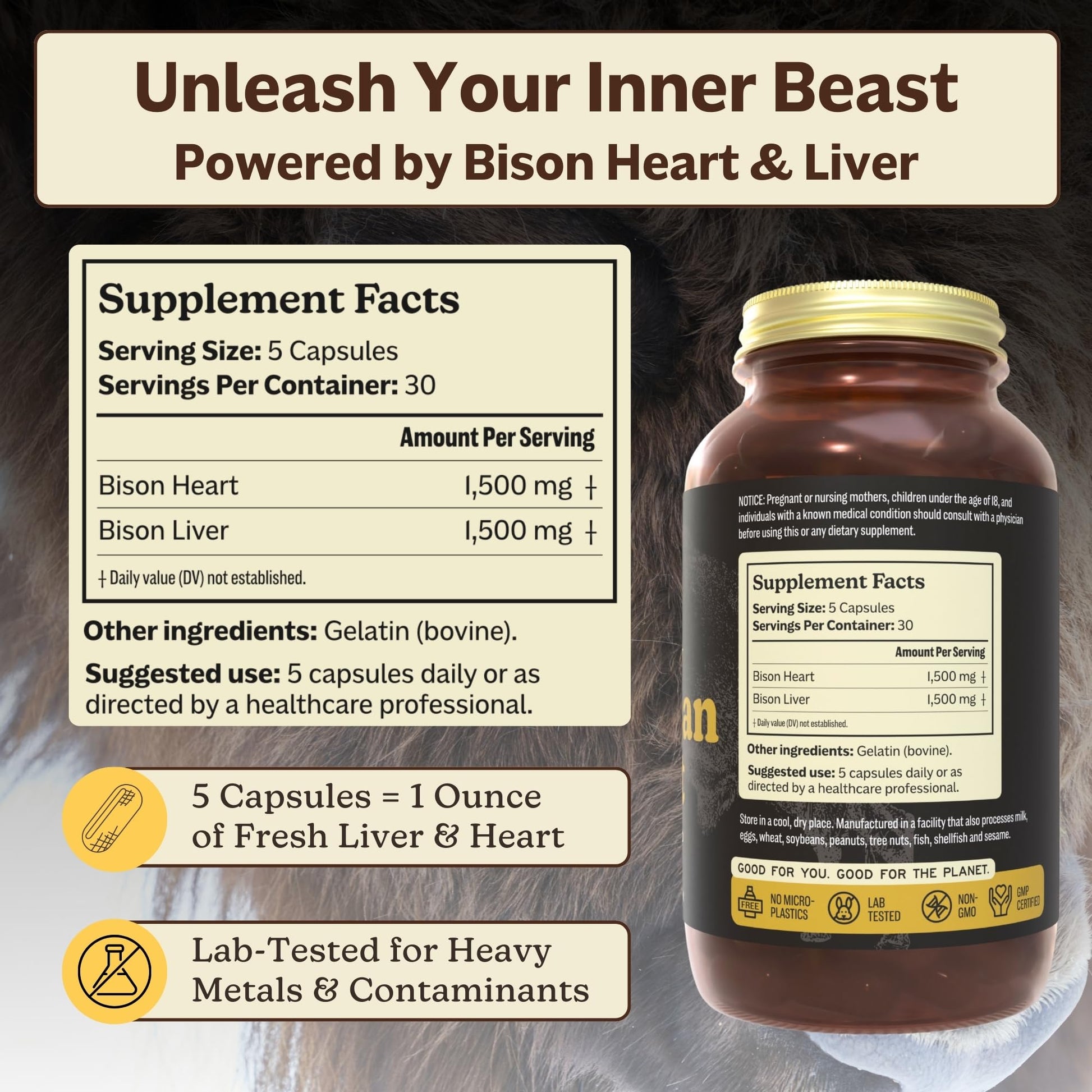 MK Supplements American Beast | Bison Liver & Heart Capsules | ~49x More CoQ10 Than Beef Liver | Regeneratively Raised Bison | 150 Capsules MK SupplementsAu supplements