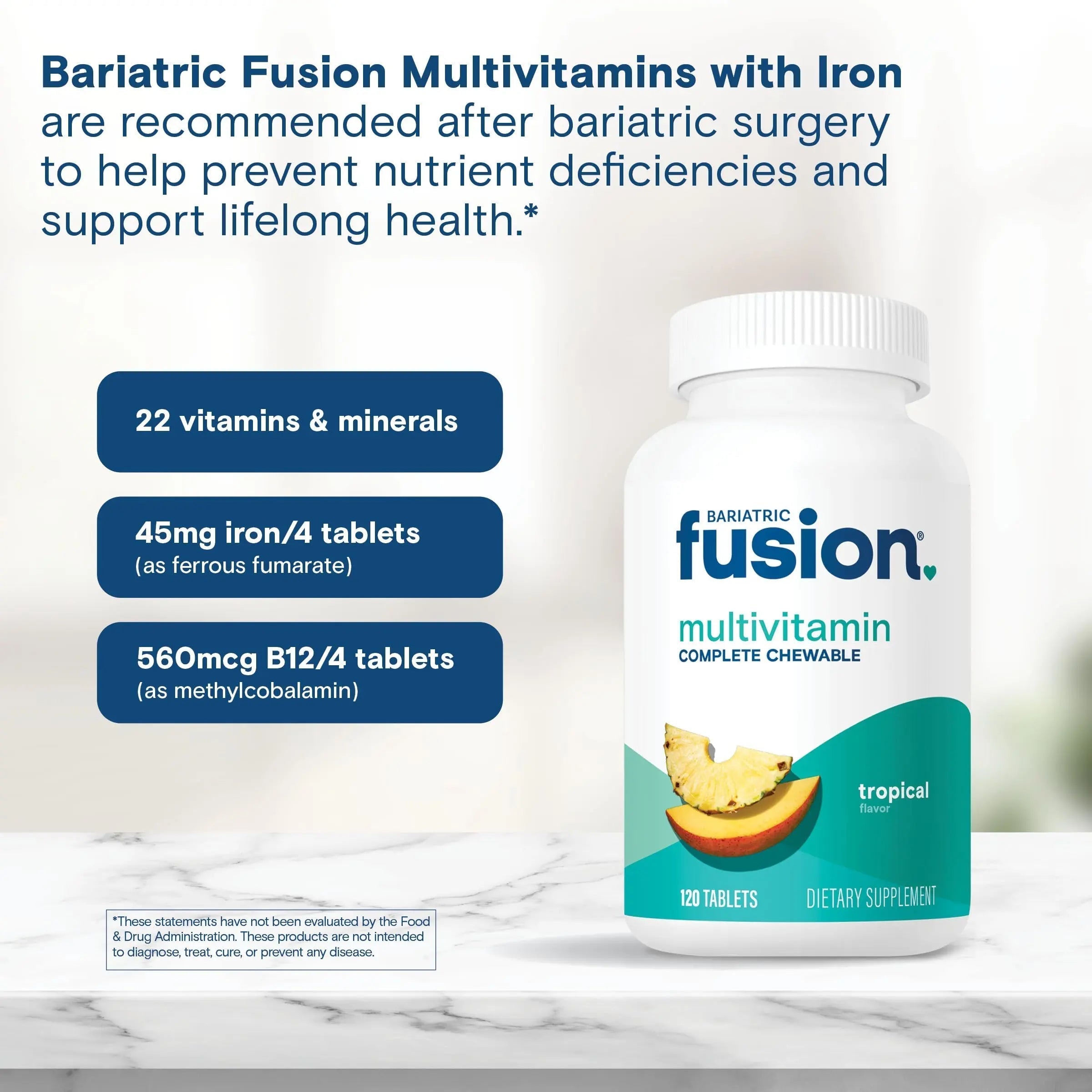 Bariatric Fusion Bariatric Multivitamin with Iron Complete Chewable | Tropical Flavor | Post Bariatric Vitamins Bariatric FusionAu supplements