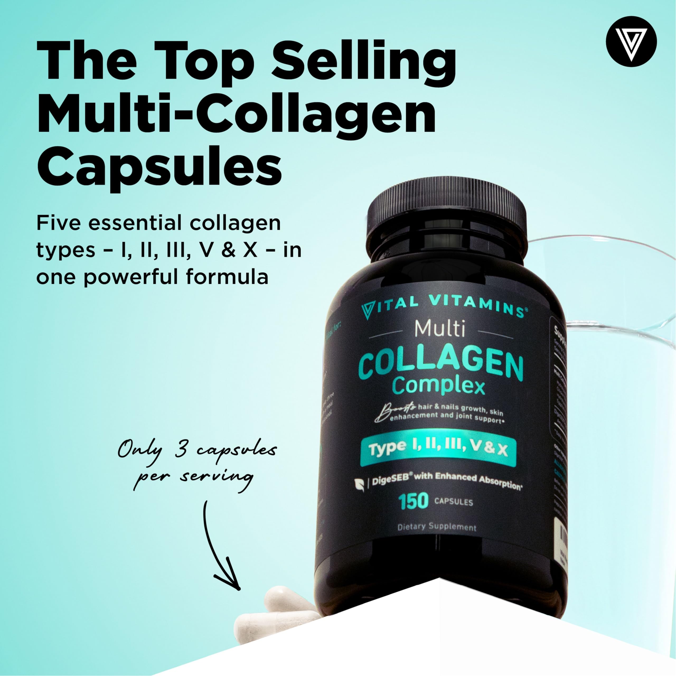 Vital Vitamins Multi Collagen Capsules - Type I, II, III, V, X - Grass-Fed, Collagen Peptides Supplements, Non-GMO - for Men & Women - 150 Count Vital VitaminsAu supplements