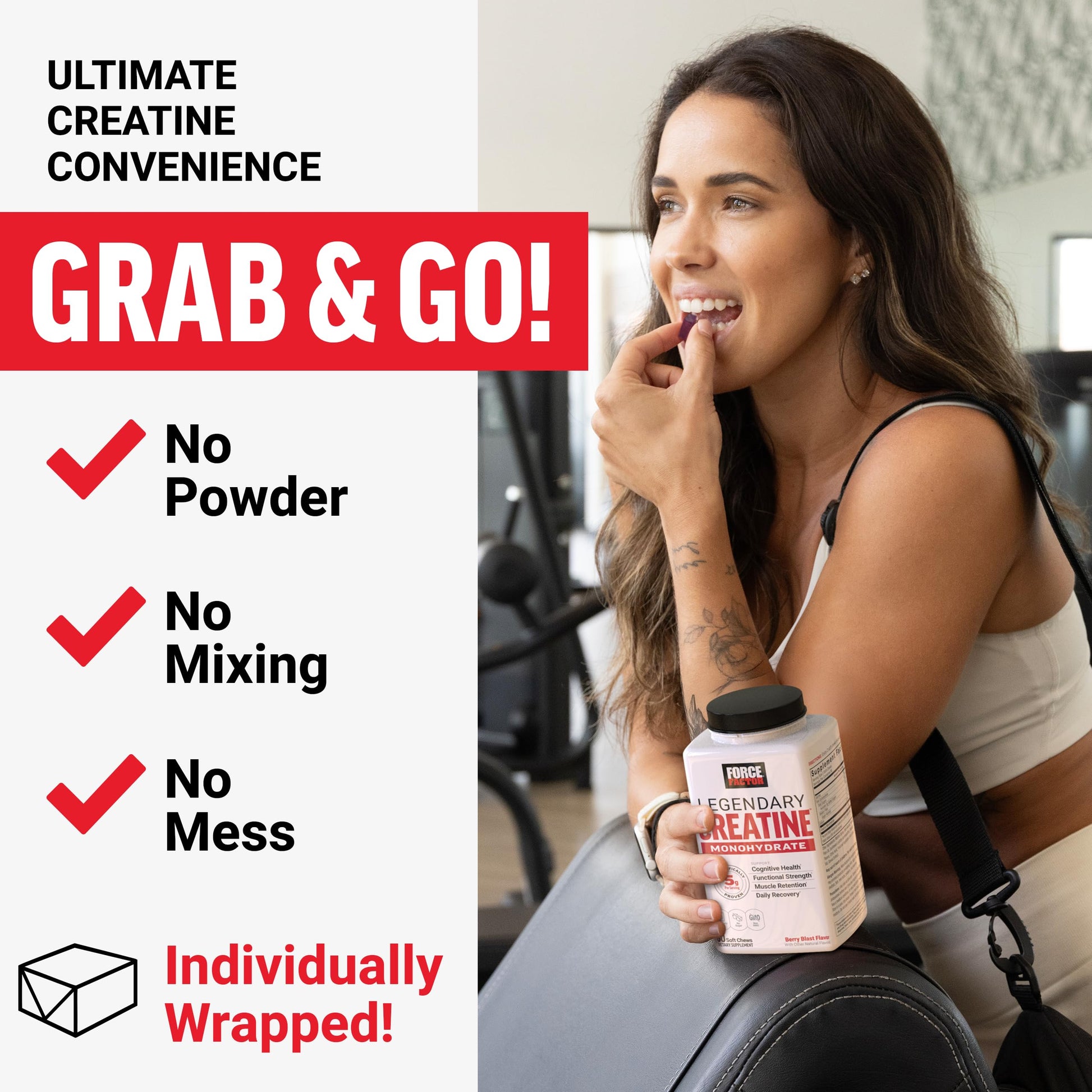 Force Factor Legendary Creatine Chews, 5g Creatine Monohydrate, Build Muscle, Improve Strength & Recovery, Support Memory & Cognitive Function, Sugar Free, Berry Blast, 60 Soft Chews Force FactorAu supplements