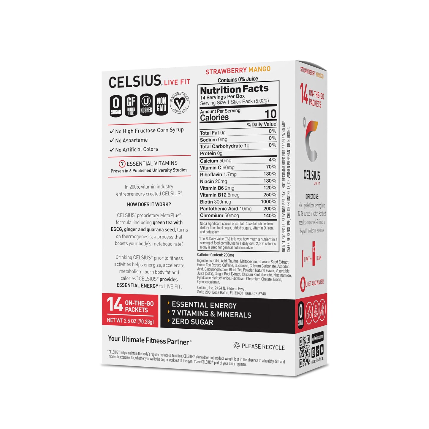 CELSIUS On-the-Go Powder Sticks Strawberry Mango, Essential Energy 14 Sticks per Pack CELSIUSUS supplements