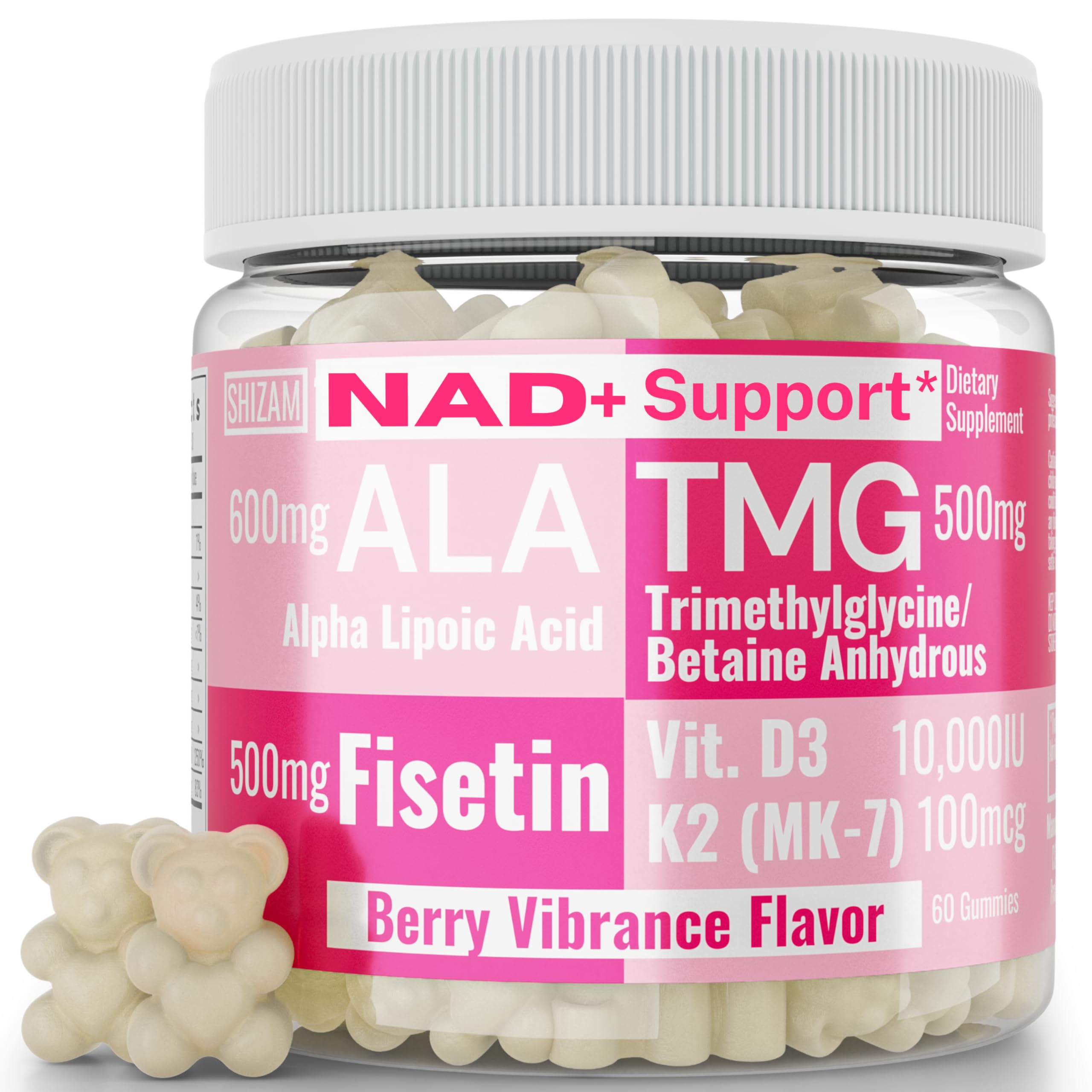 SHIZAM TMG Betaine Alpha Lipoic Acid ALA D3 Fisetin Gummies, Tri-Methylglycine trimethylglycine R-Alpha NAD+ Plus + HCL Supplements, Mitochondrial Senolytic Activator, NR Capsules Powder 600mg 1000mg SHIZAMAu supplements