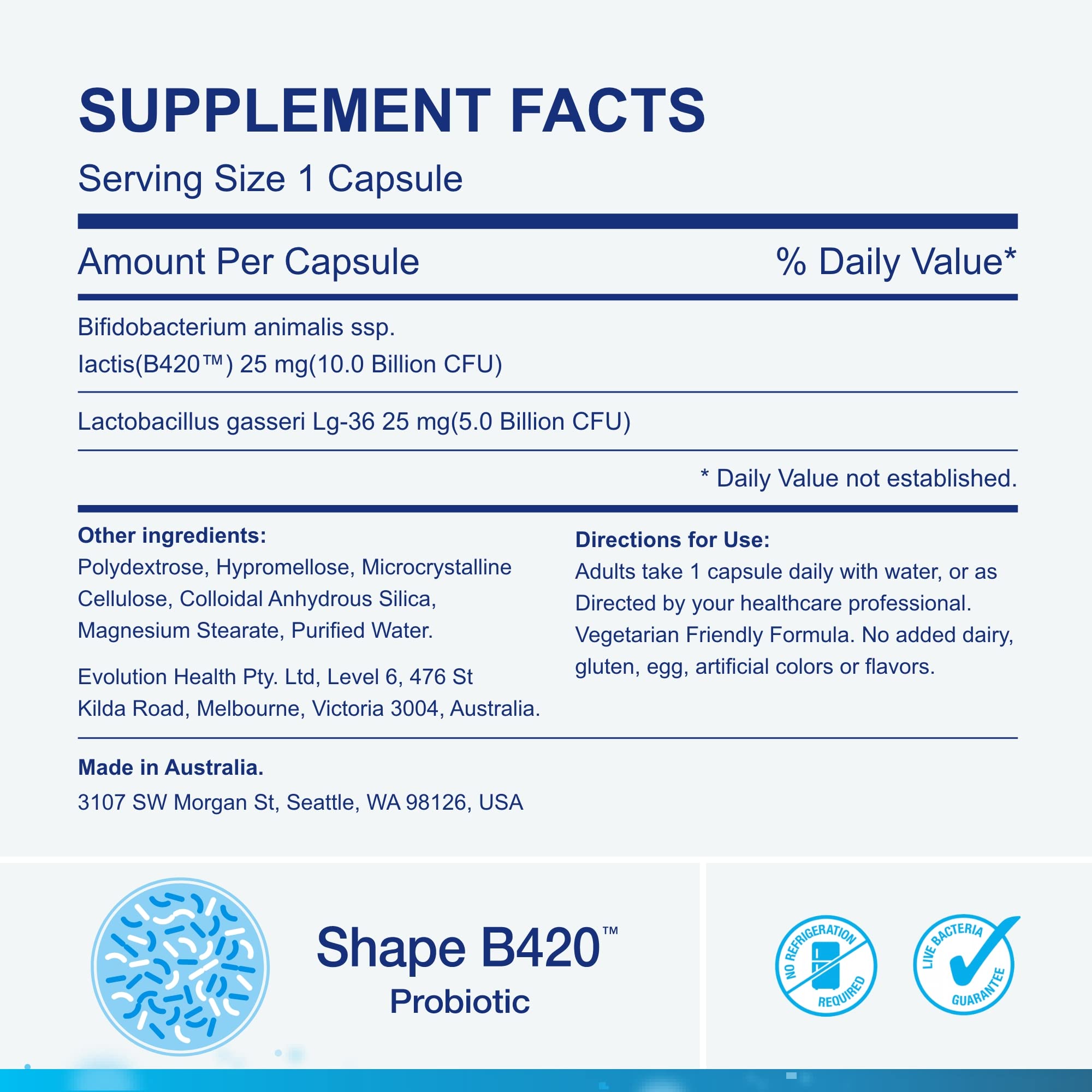 Life-Space Shape B420™ Probiotics, Clinically Studied Strains, Supplement for Women and Men Life-SpaceAu supplements