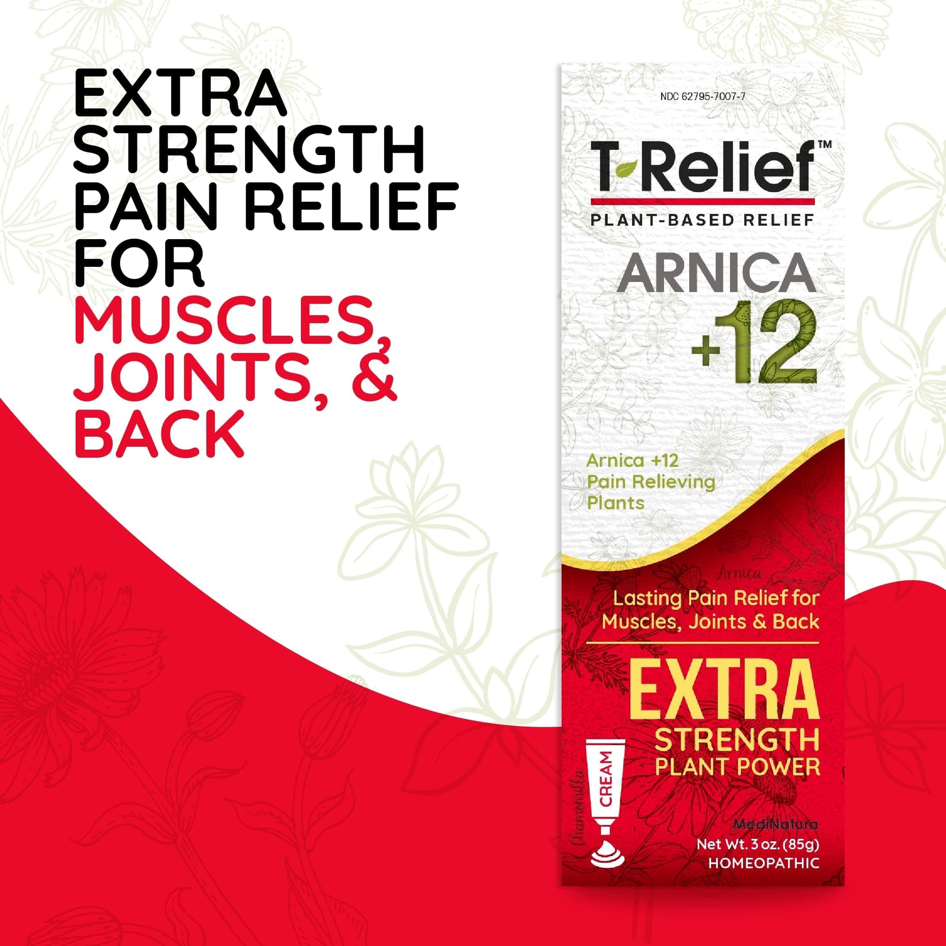 MediNatura T-Relief Extra Strength Cream Arnica +12 Natural Relieving Actives for Back Pain Joint Soreness Muscle Aches & Stiffness, Whole Body Fast Acting Relief for Women & Men - 3 oz MediNaturaAu supplements