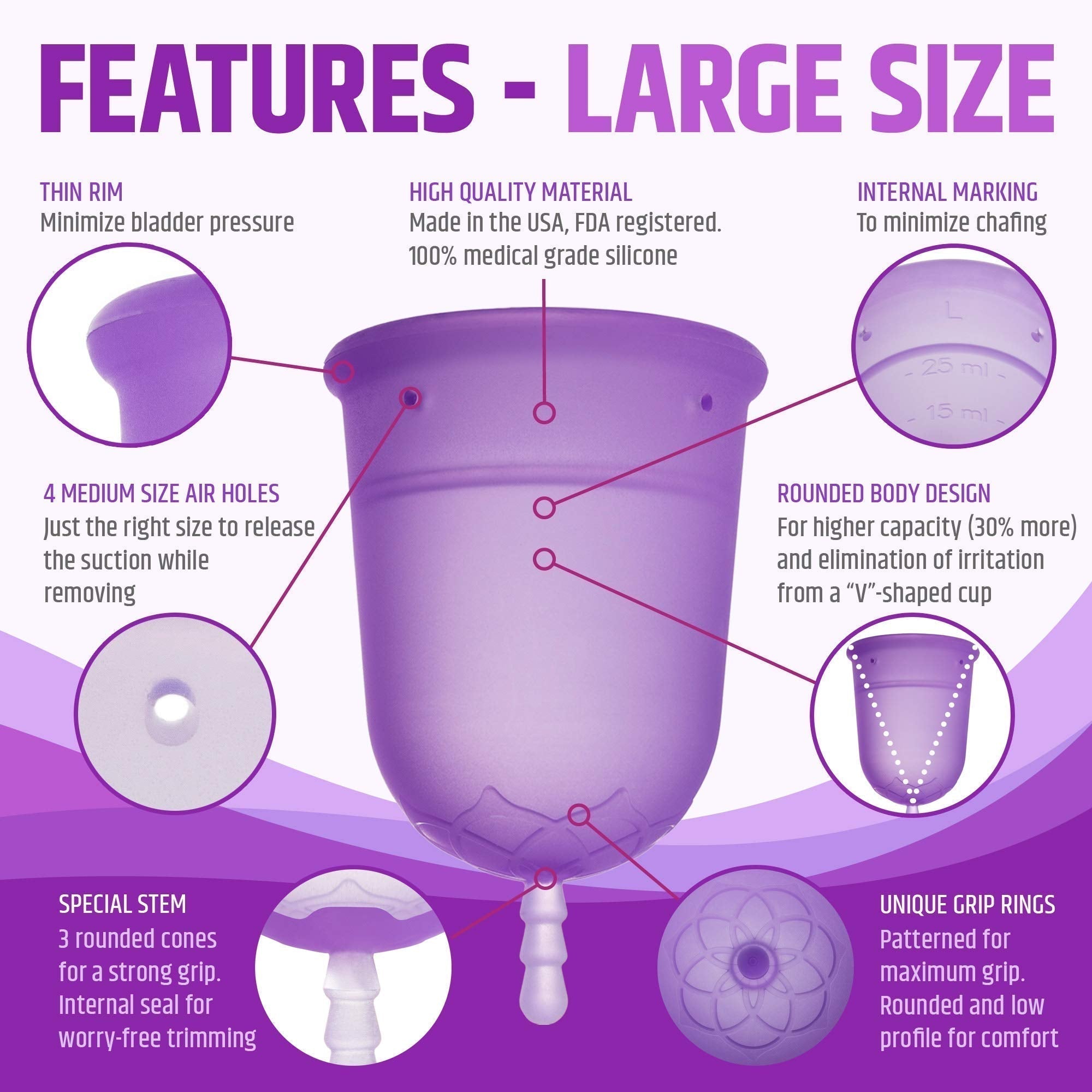 Venus Large Menstrual Cup – High Capacity for Heavy Flow -Made in USA - 100% Medical Grade Silicone VENUSAu supplements