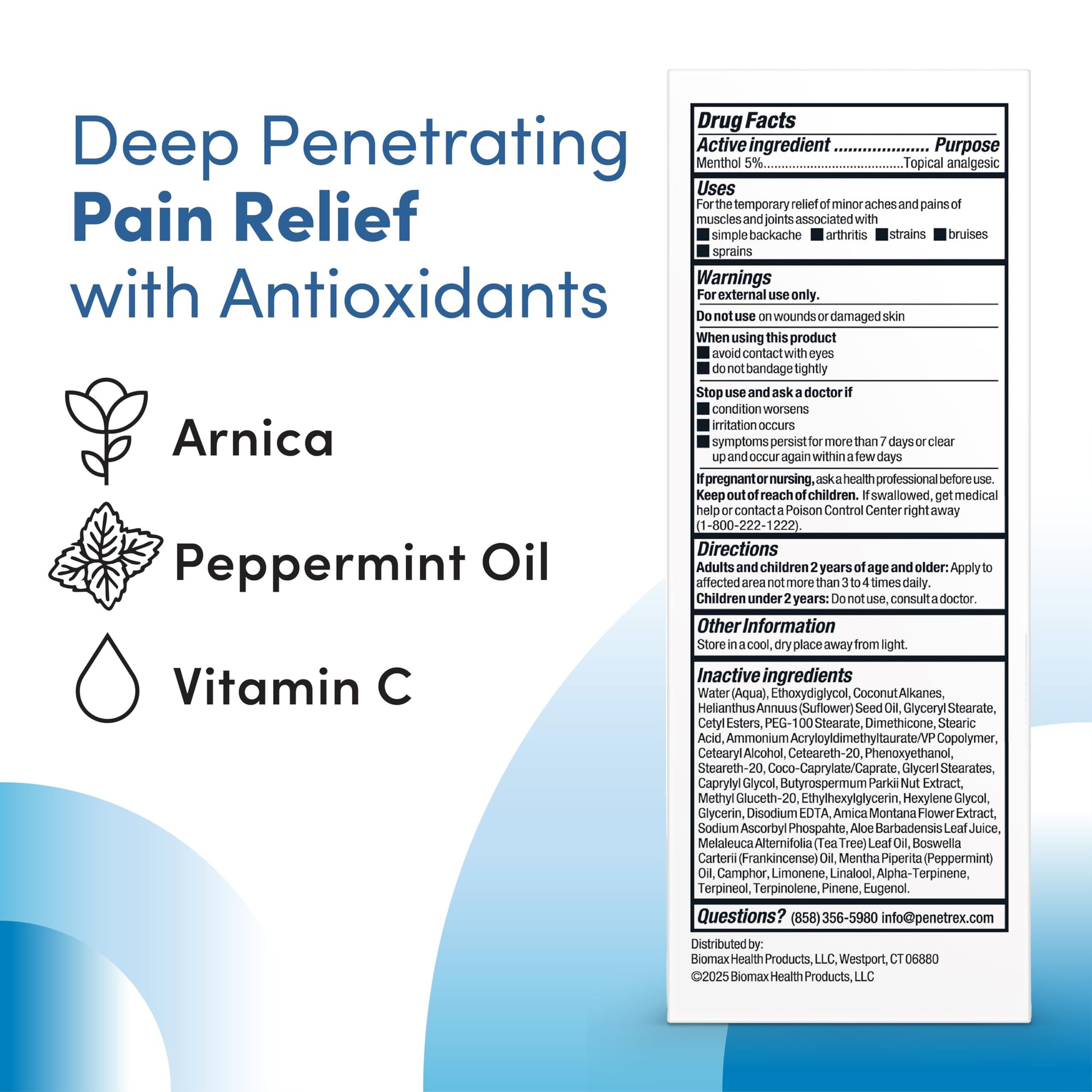 Penetrex Advanced Joint & Muscle Pain Relief Cream, 2 Oz - Natural Menthol 5% External Analgesic with A Blend of Antioxidants: Arnica, Peppermint Oil & Vitamin C PenetrexAu supplements