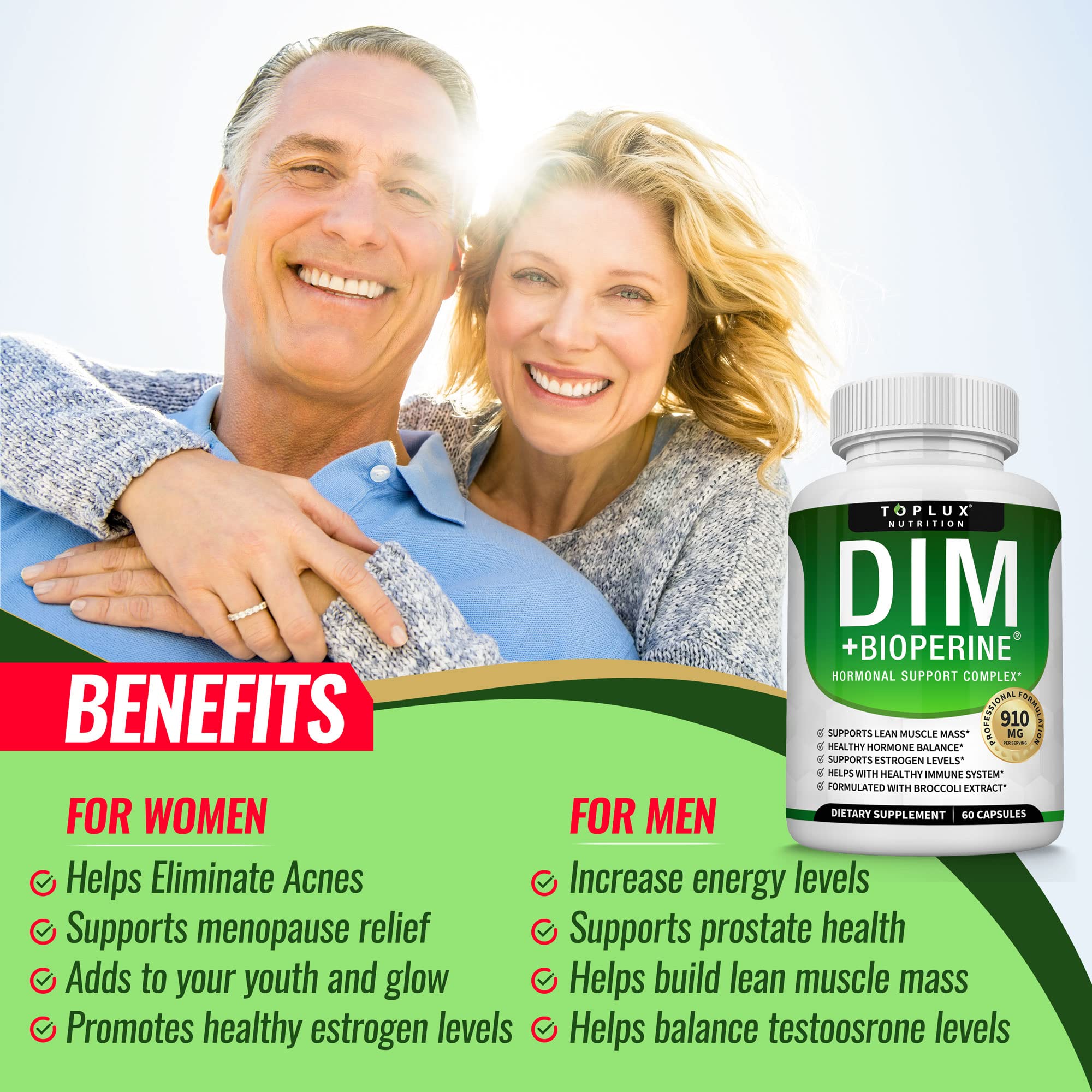 Dim Supplement 910 mg Plus BioPerine Complex - Diindolylmethane to Support Hormone Balance TopluxAu supplements