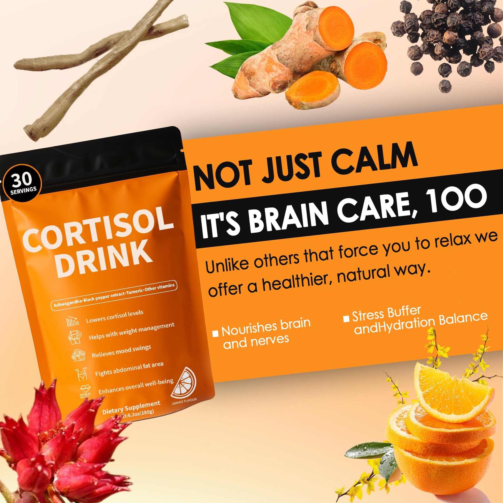 Cortisol Drink Powder - Natural Cortisol Supplements for Ashwagandha, L-Theanine, Turmeric Root, Black Pepper Extract, Relaxation, Focus, Mental Clarity oviaapoAu supplements