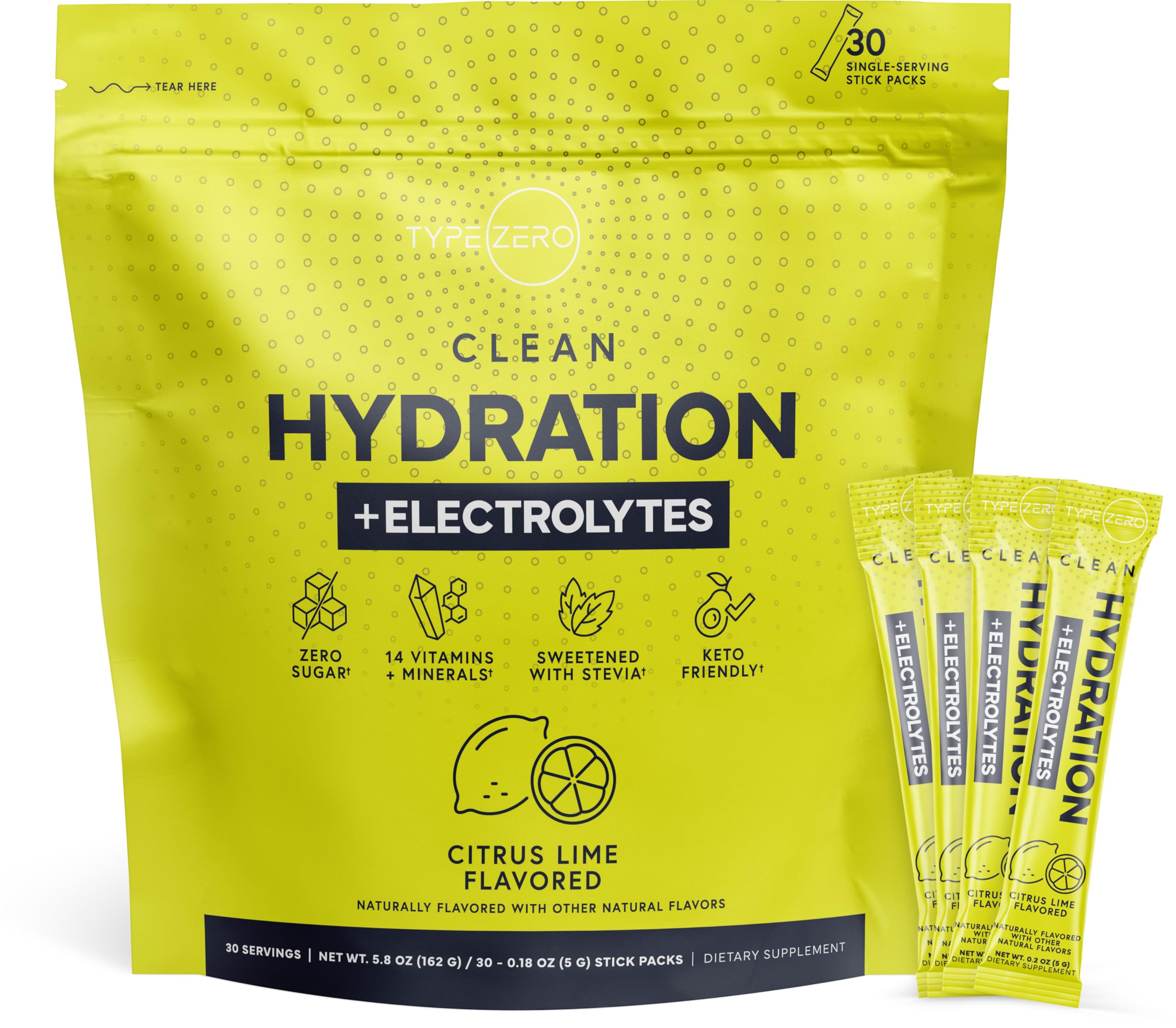 Type Zero Clean Hydration + Electrolytes Drink Mix (30 Single-Serving Packets) (Citrus Lime Flavored) - Advanced Hydration for Any Occasion Type ZeroUS supplements